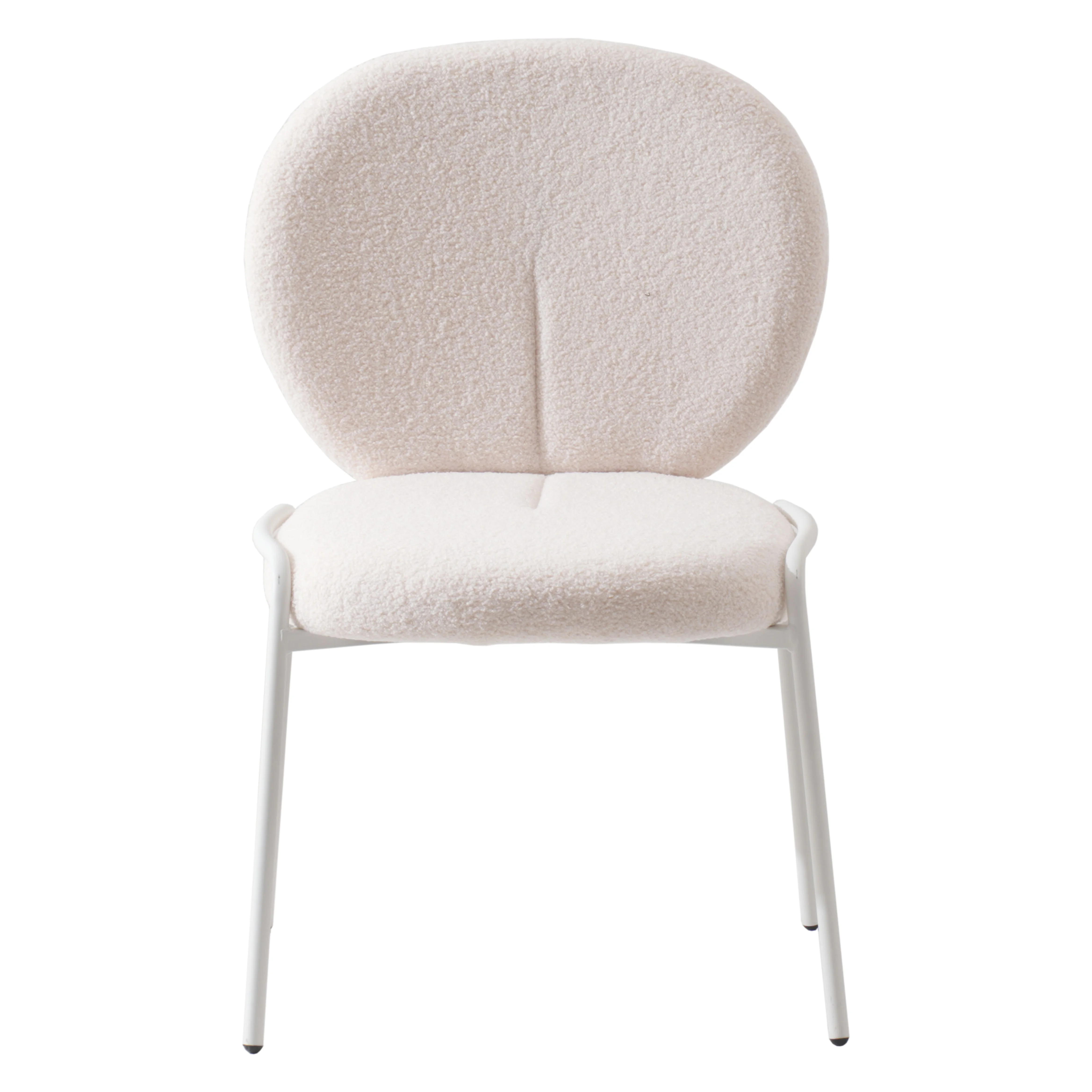 Mid-Century Modern Boucle Dining Chair with White Frame, White