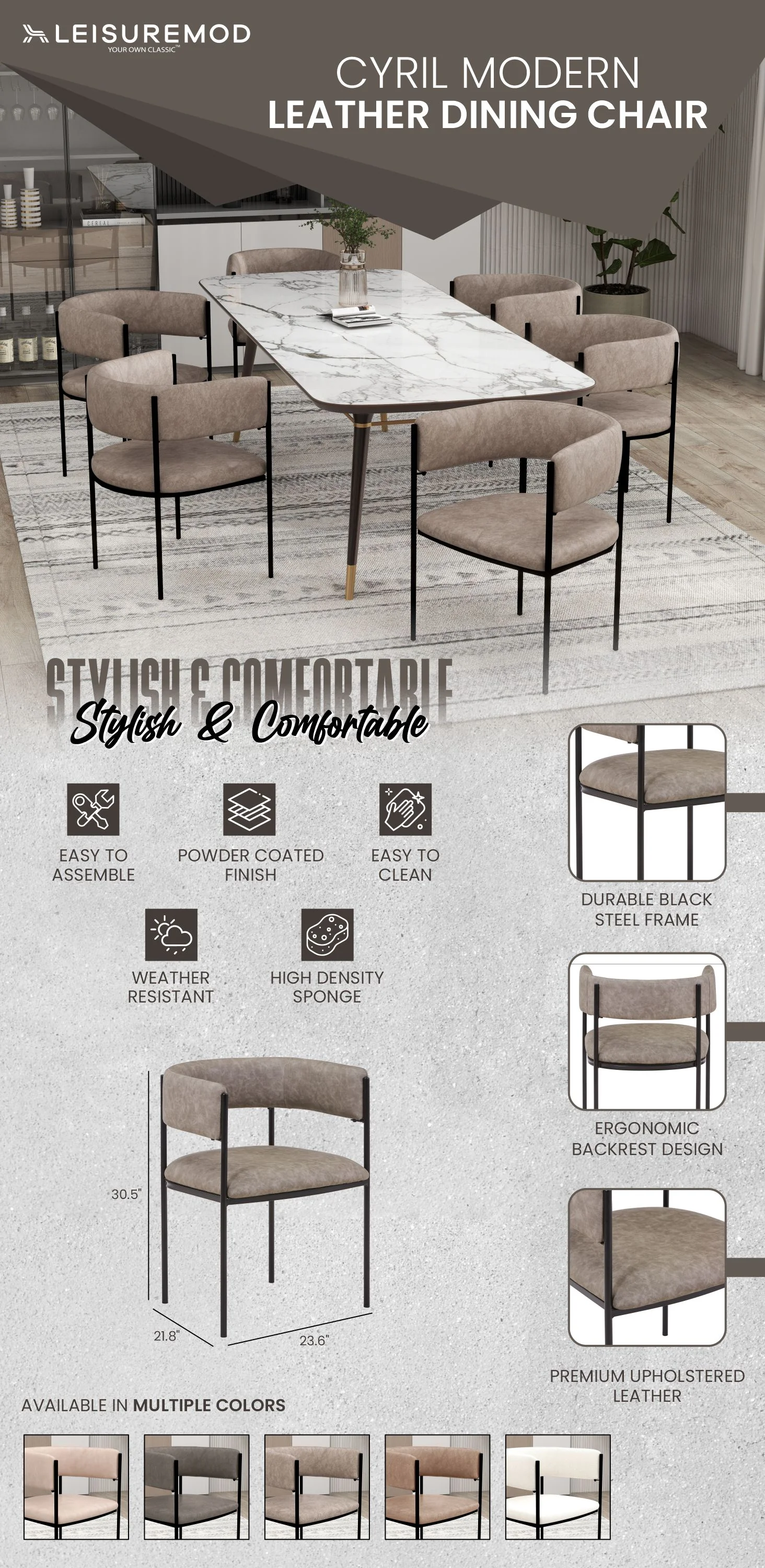 Cyril Collection Modern Chair in Aged Grey