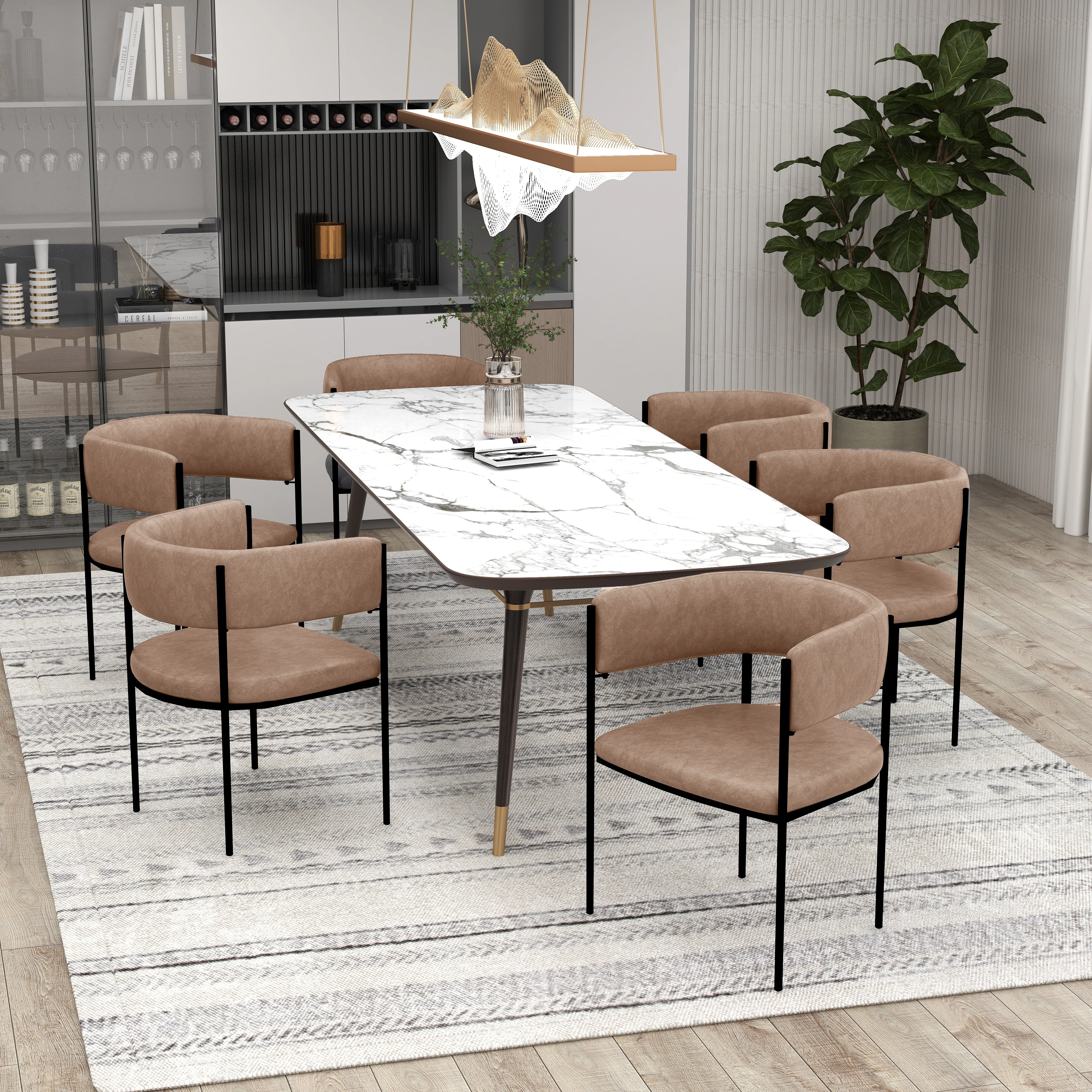 Cyril Collection Modern Chair in Light Brown Velvet Set of 2