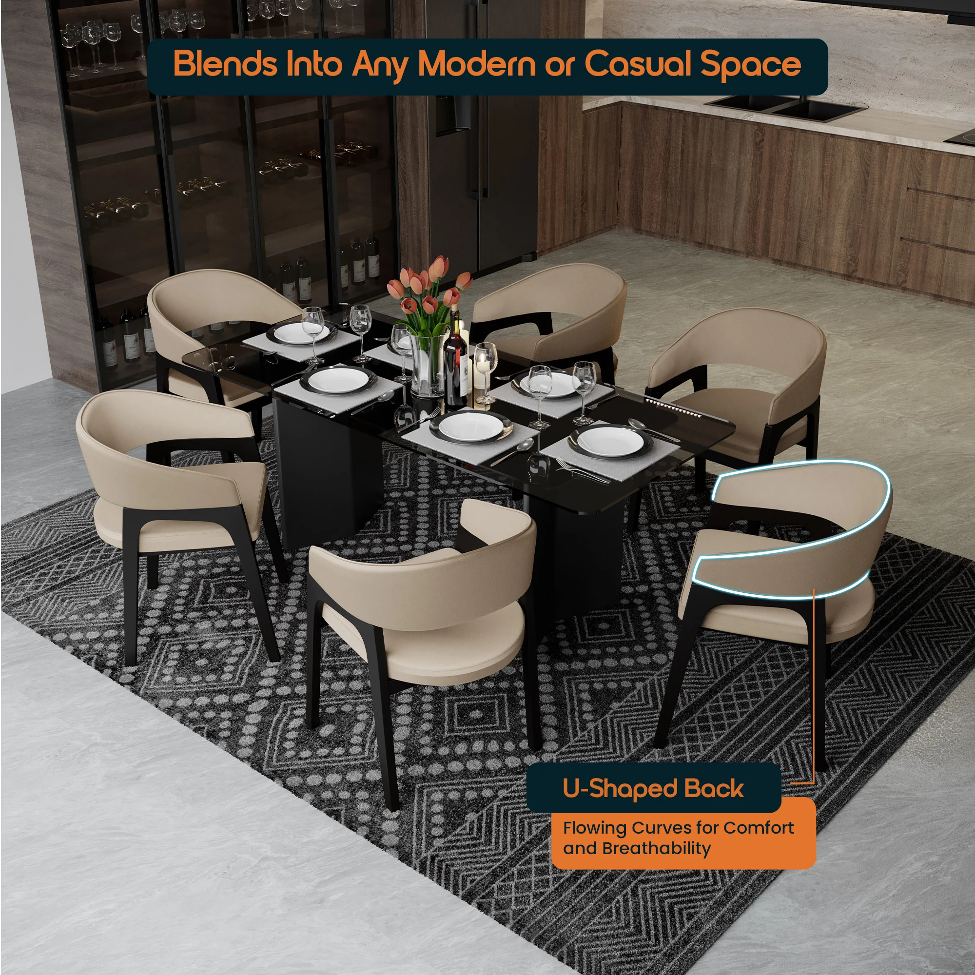 Cali Collection Modern Dining Chair in Beige - Set of 2