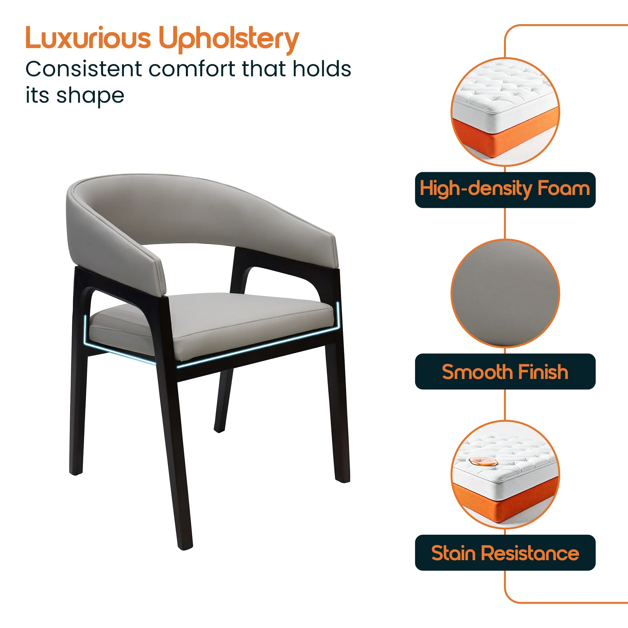 Cali Collection Modern Dining Chair in Light Grey - Set of 2