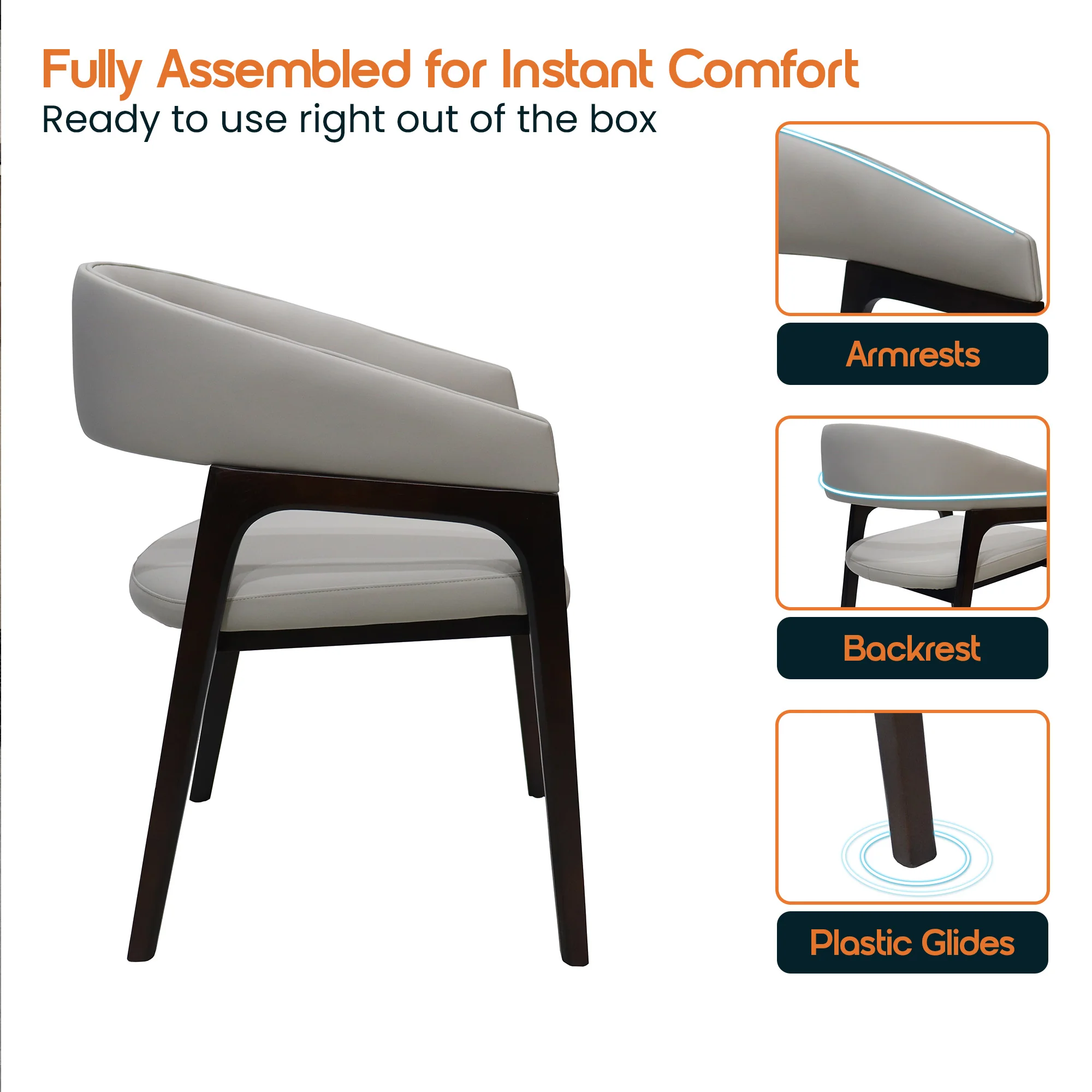 Cali Collection Modern Dining Chair in Light Grey - Set of 2