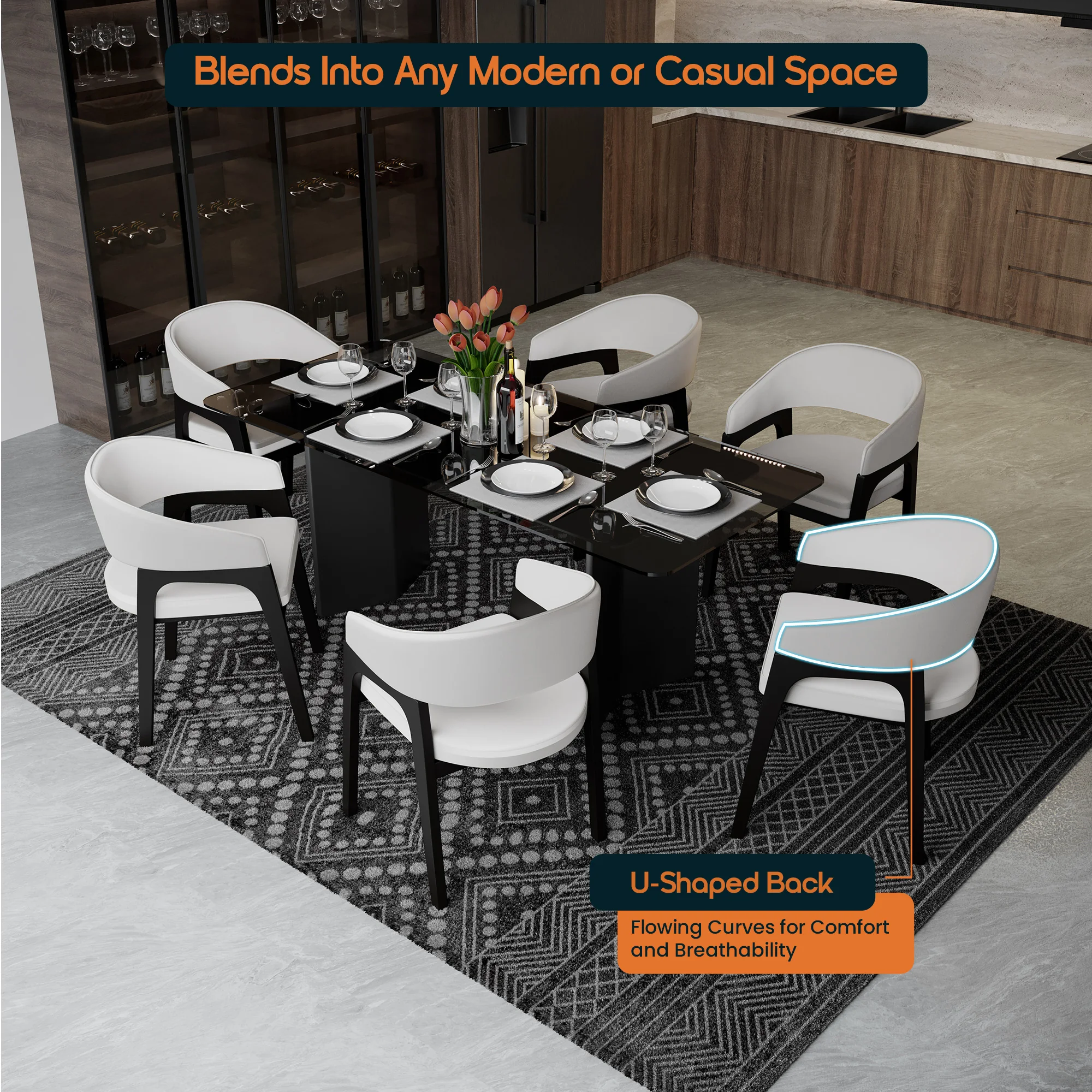 Cali Collection Modern Dining Chair in White - Set of 4