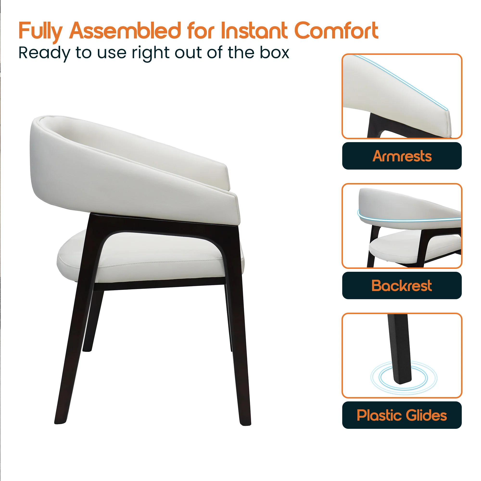 Cali Collection Modern Dining Chair in White - Set of 4