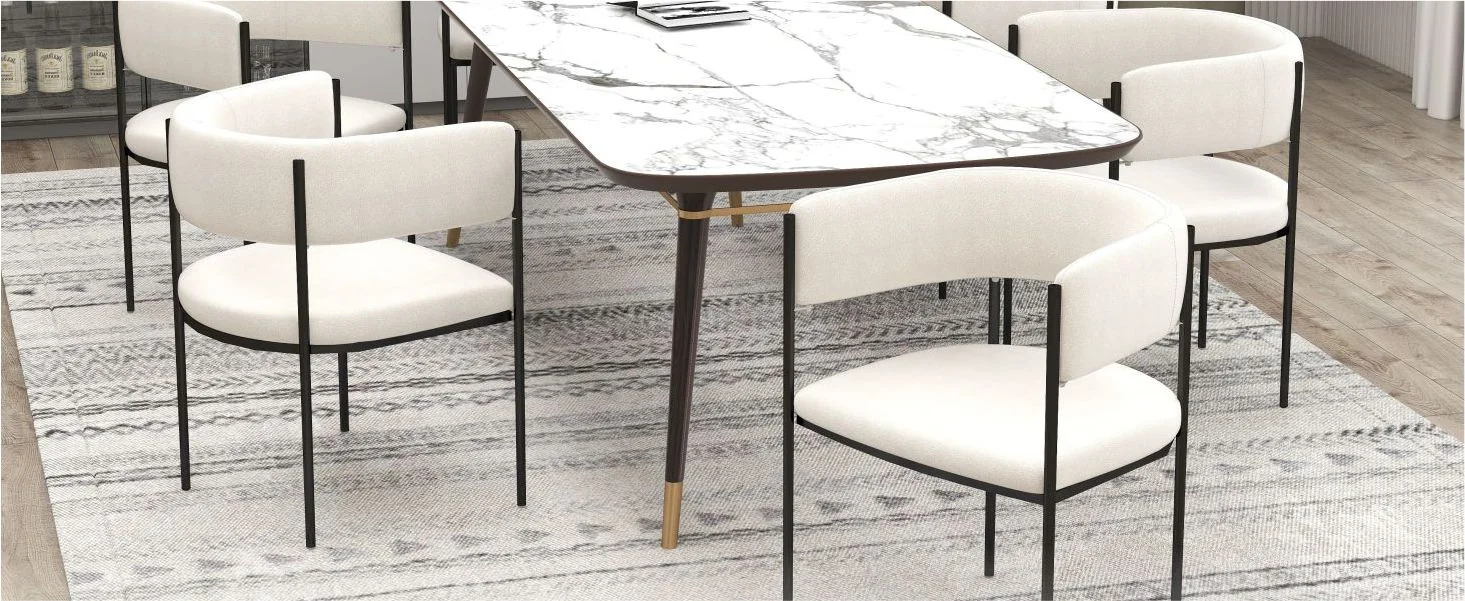 Cyril Collection Modern Chair in White Faux Fur Set of 2