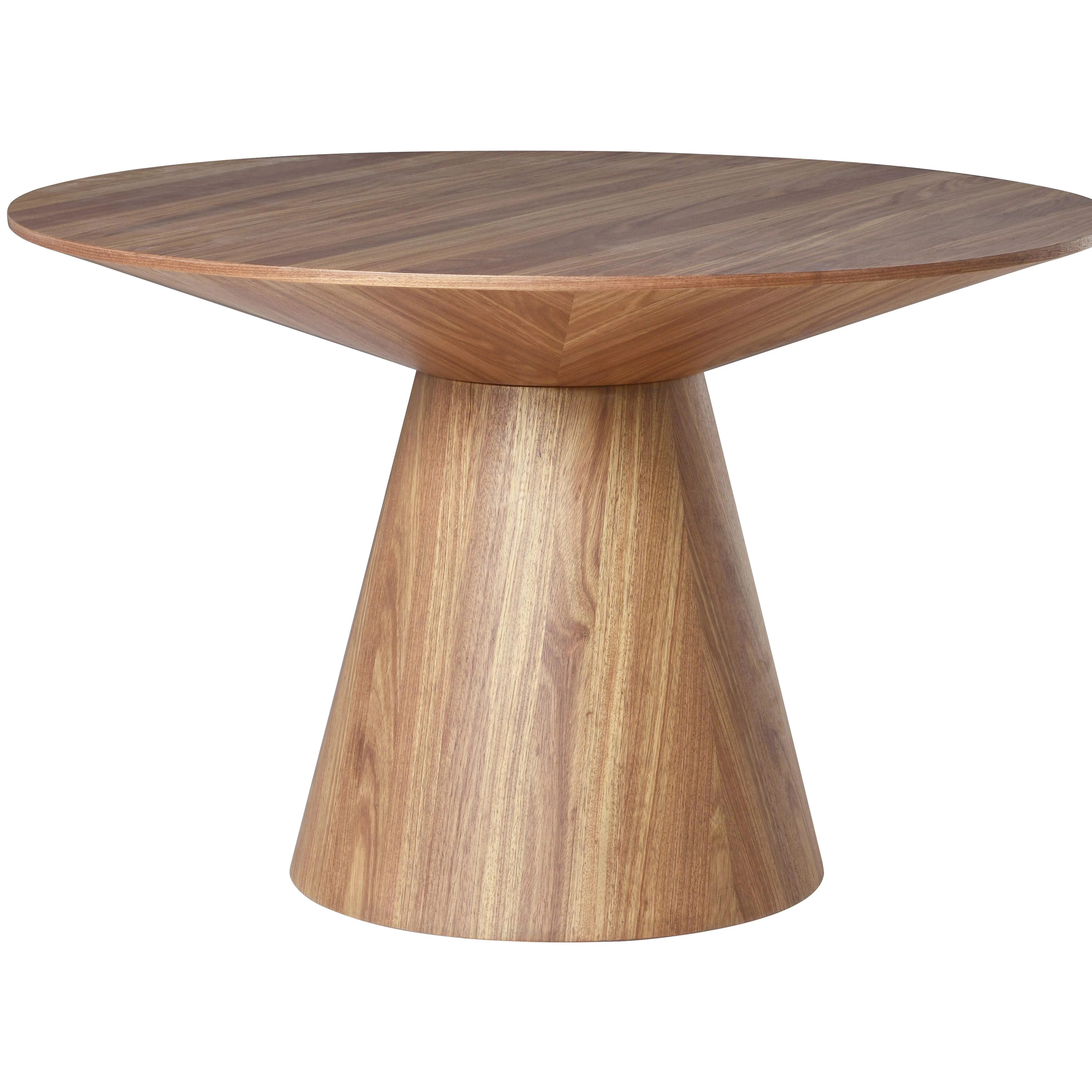 5-Piece Dining Set with Round Wooden Table in Natural Wood and 4 Leather Dining Chairs in Dark Walnut/Taupe