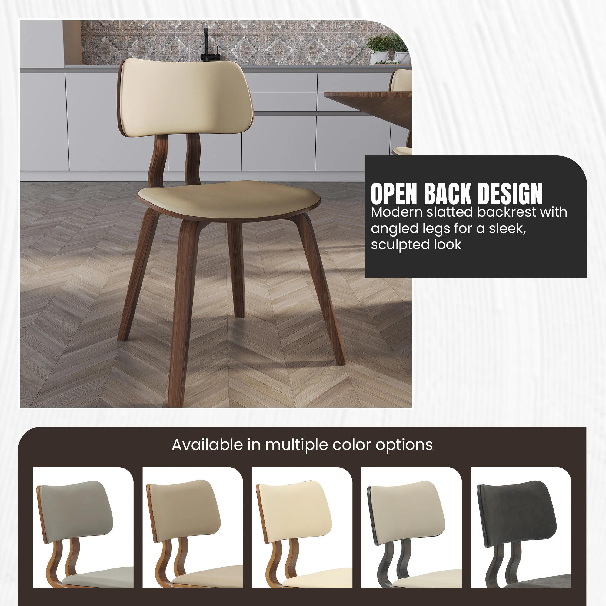 Modern Wooden Dining Chair, Walnut Color Frame in Cream, Clivo Collection By LeisrueMod