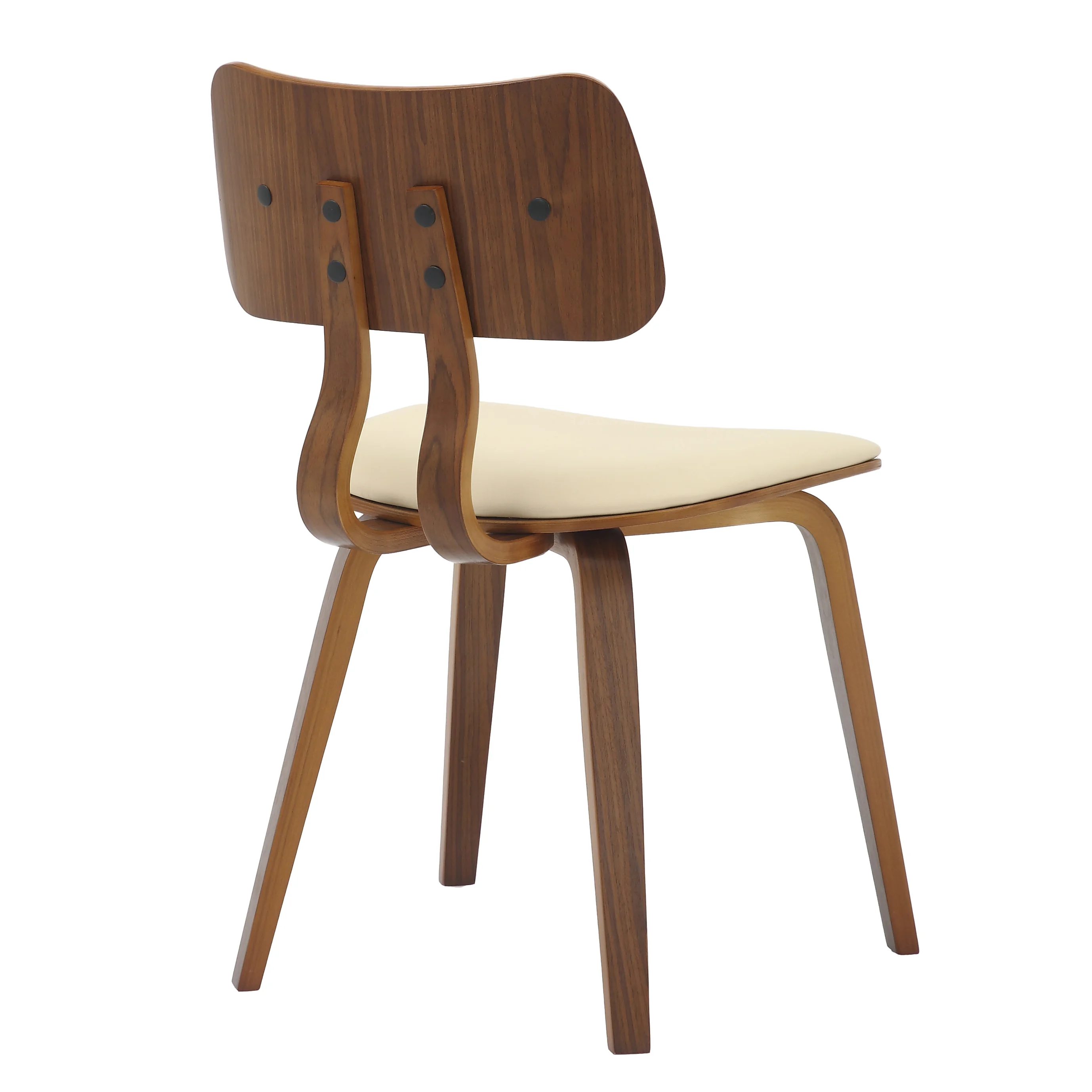 Modern Wooden Dining Chair, Walnut Color Frame in Cream, Clivo Collection By LeisrueMod