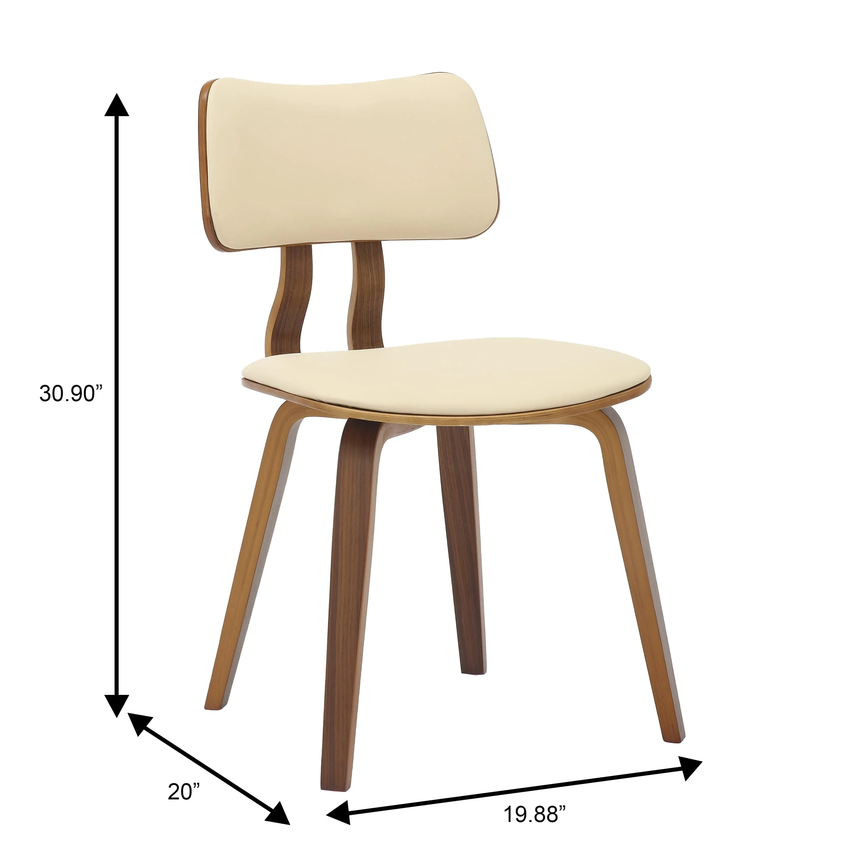 Modern Wooden Dining Chair, Walnut Color Frame in Cream, Clivo Collection By LeisrueMod