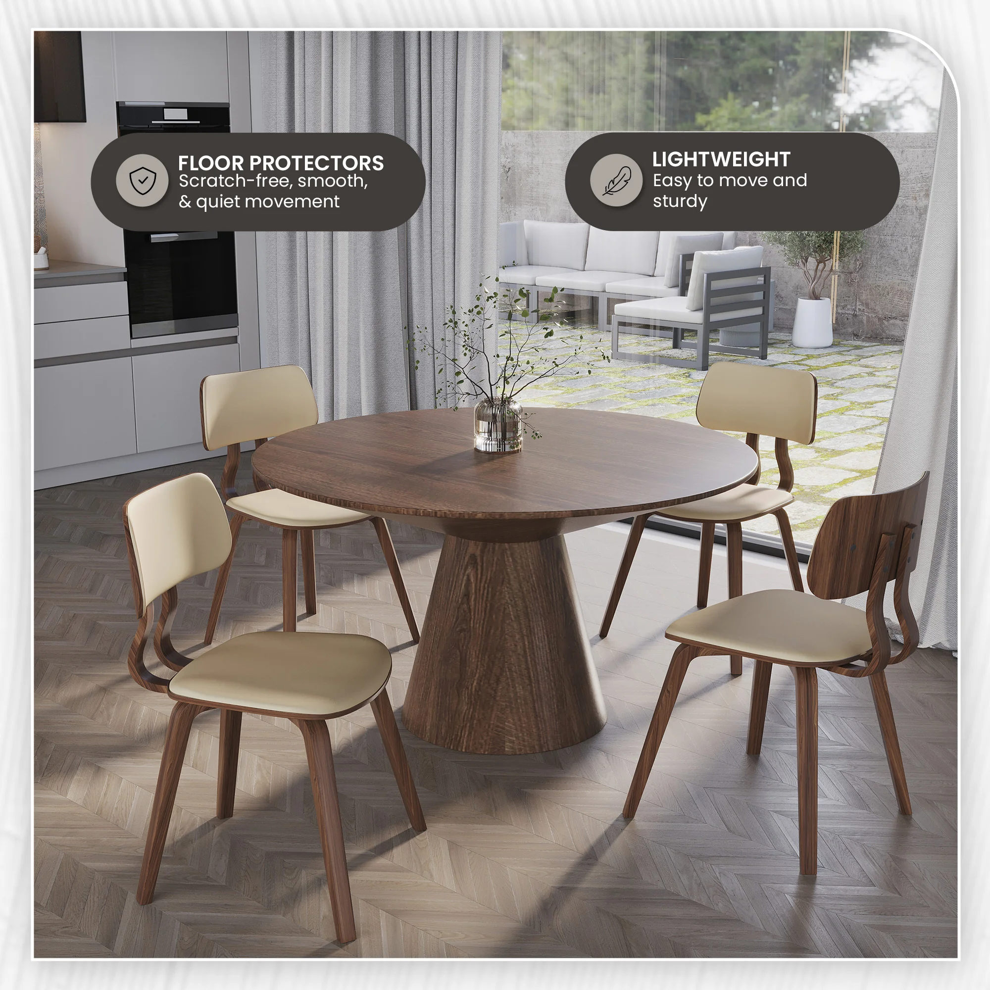 Modern Wooden Dining Chair, Walnut Color Frame in Cream, Clivo Collection By LeisrueMod