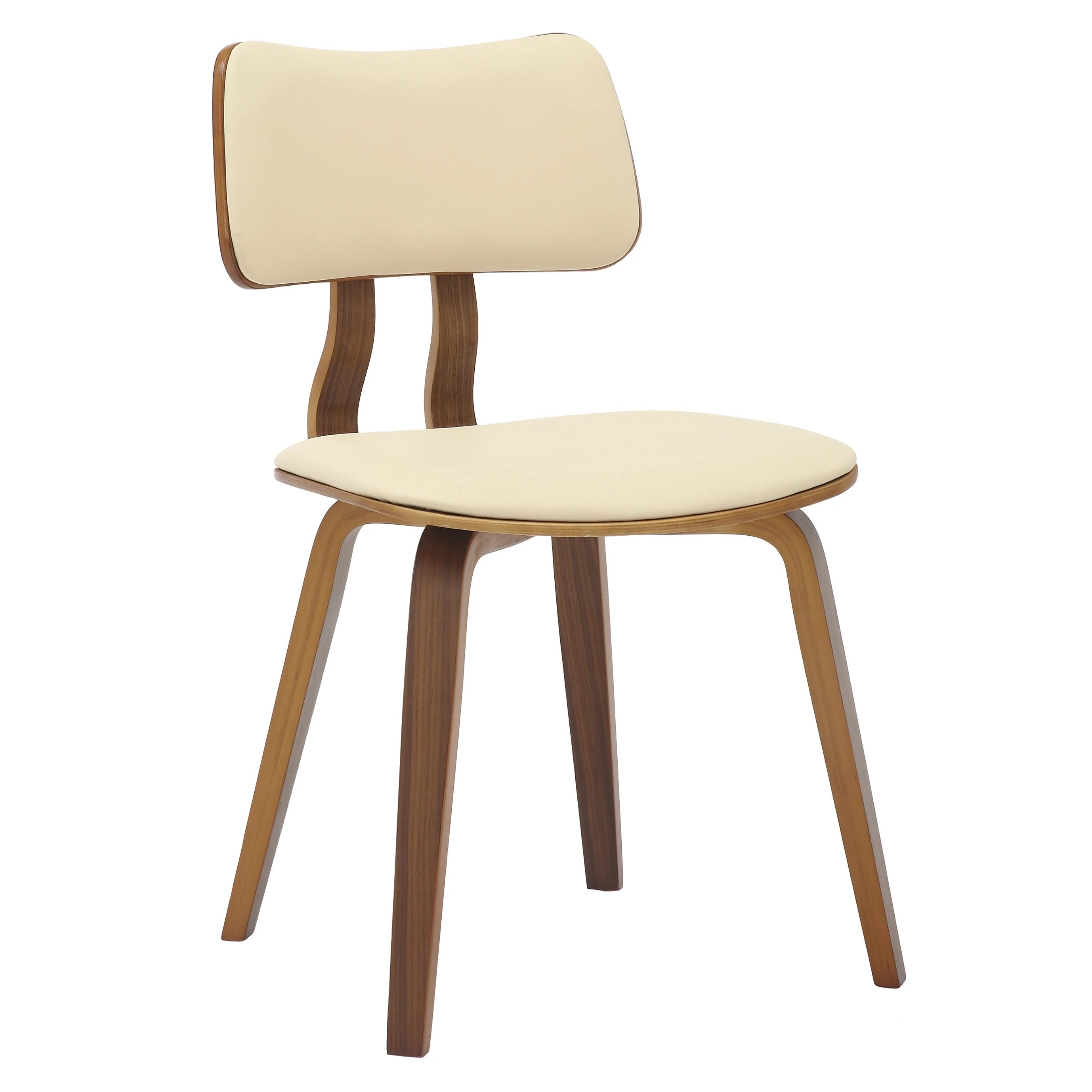 Modern Wooden Dining Chair, Walnut Color Frame in Cream, Clivo Collection By LeisrueMod