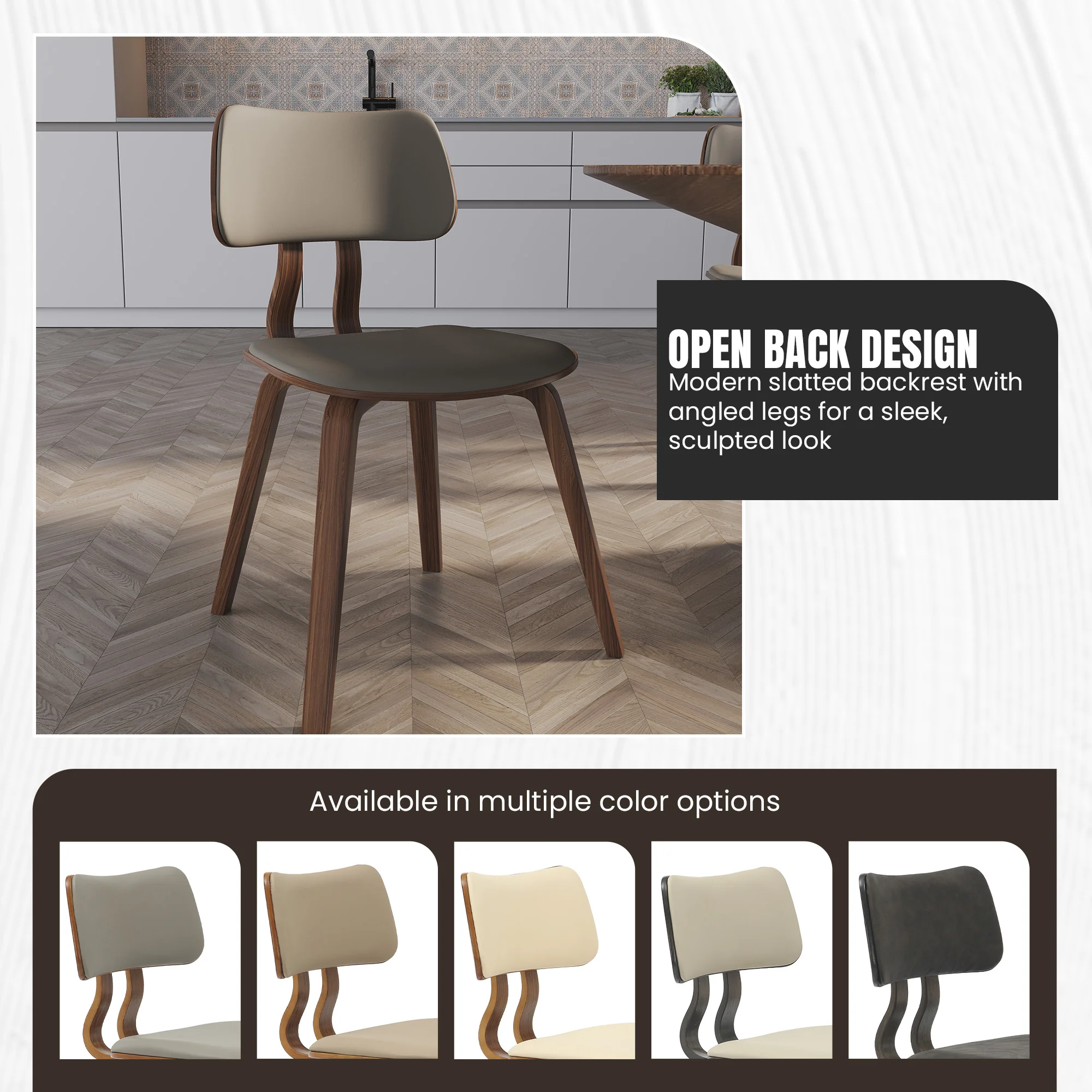 Modern Wooden Dining Chair, Walnut Color Frame in Light Grey, Clivo Collection By LeisrueMod