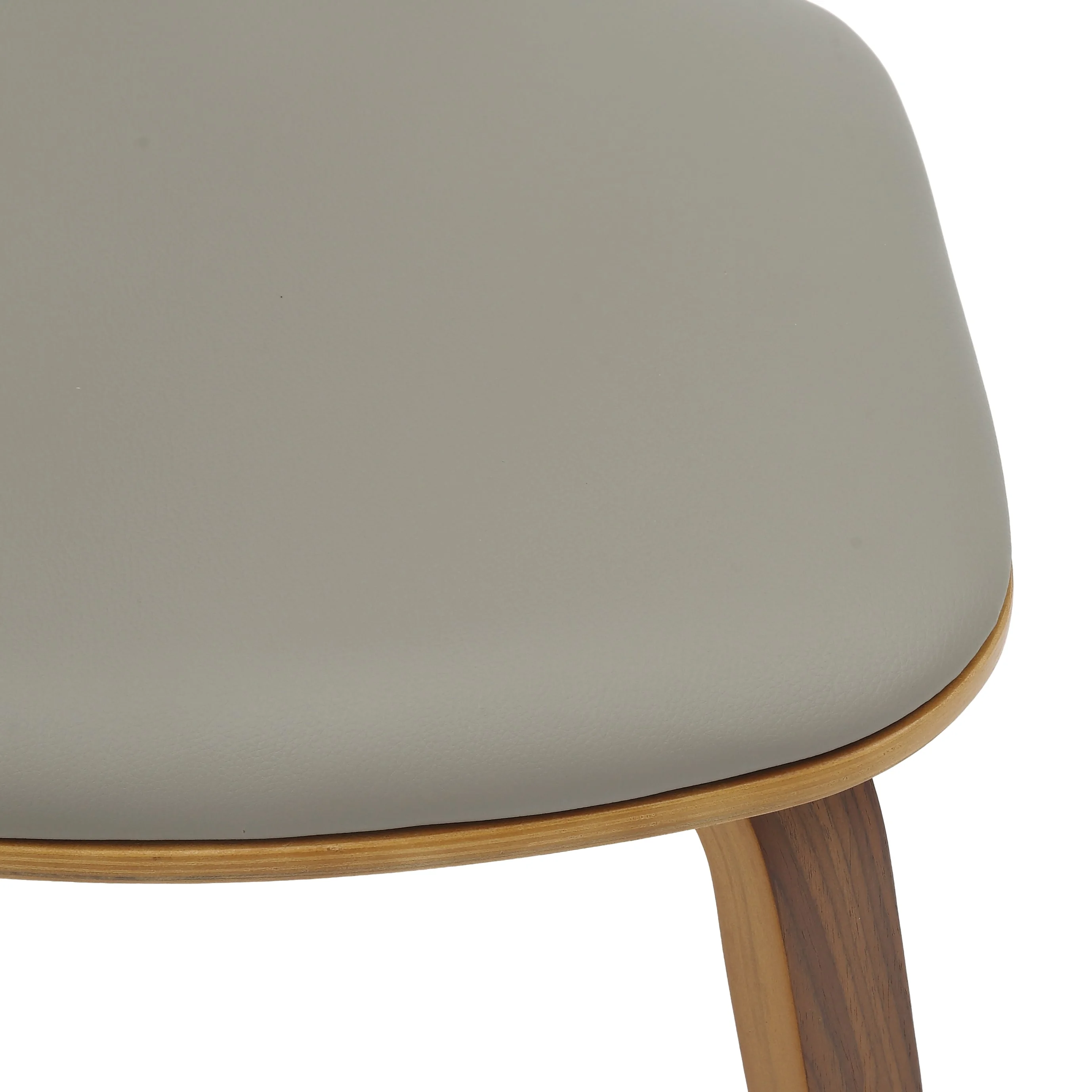 5-Piece Dining Set with Round Wooden Table in Natural Wood and 4 Leather Dining Chairs in Walnut/Light Grey