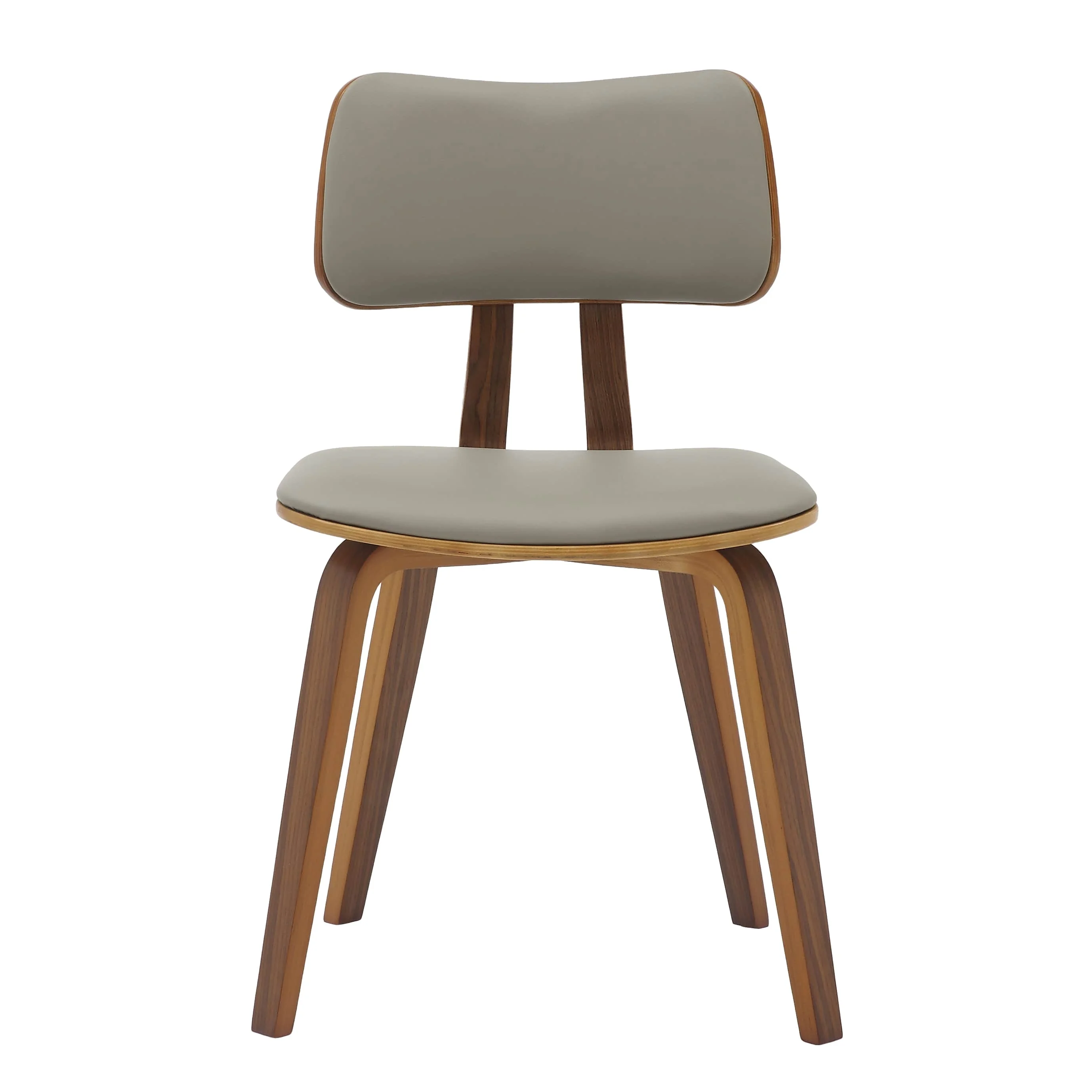 5-Piece Dining Set with Round Wooden Table in Natural Wood and 4 Leather Dining Chairs in Walnut/Light Grey