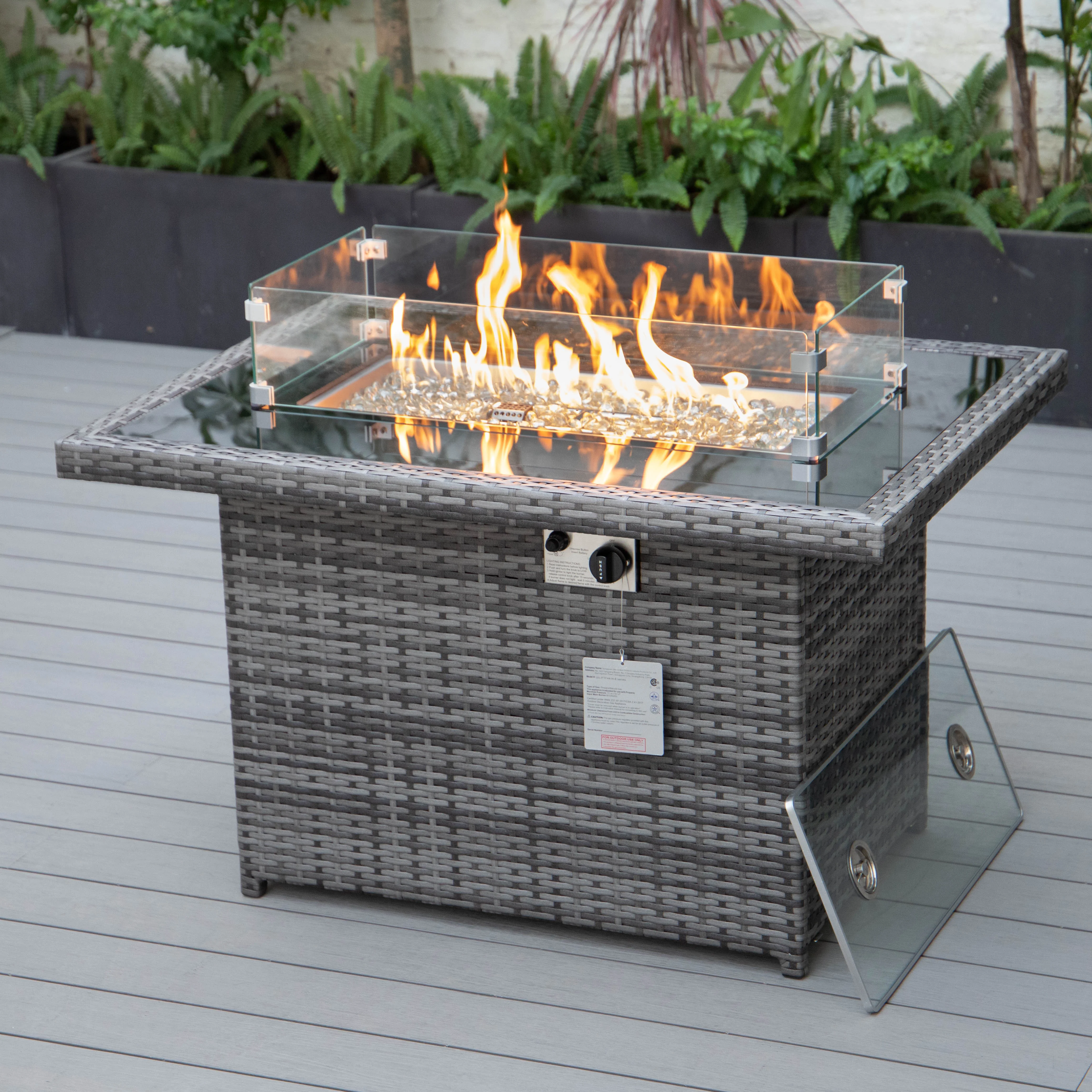 Mace Wicker Patio Modern Propane Fire Pit Table