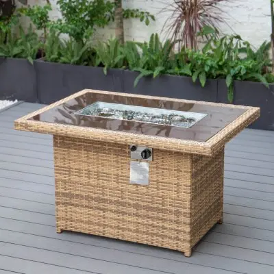 Mace Wicker Patio Modern Propane Fire Pit Table