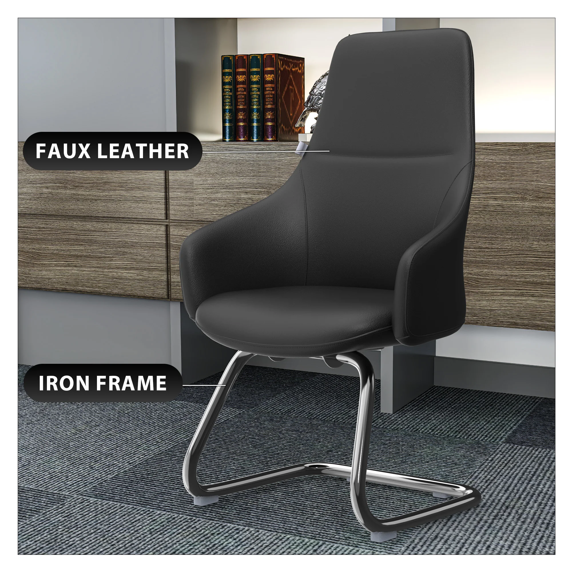 Celeste Series Guest Office Chair in Black Leather