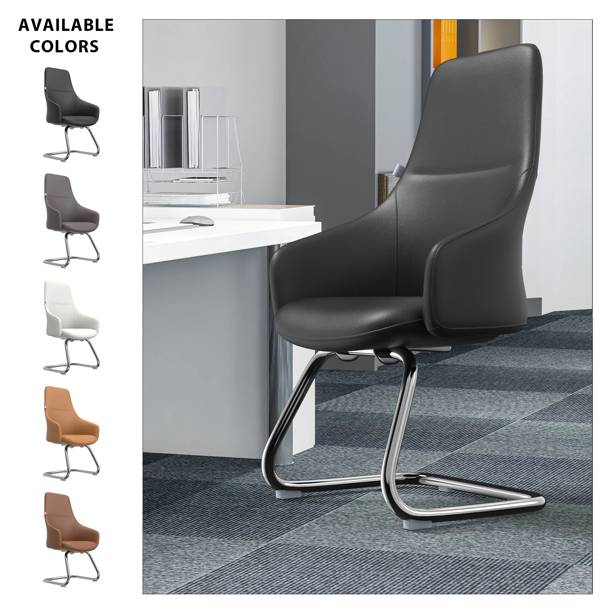 Celeste Series Guest Office Chair in Black Leather