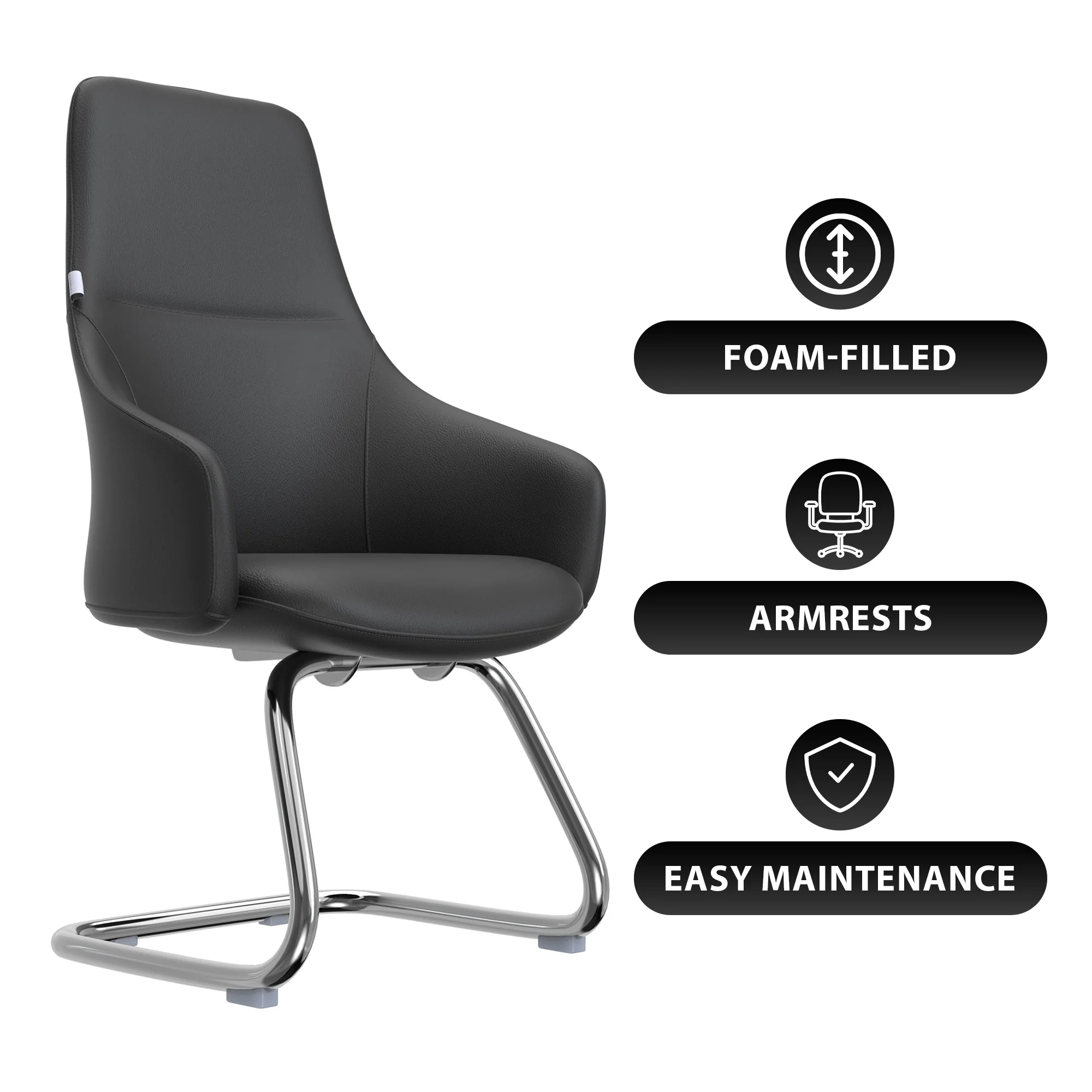 Celeste Series Guest Office Chair in Black Leather