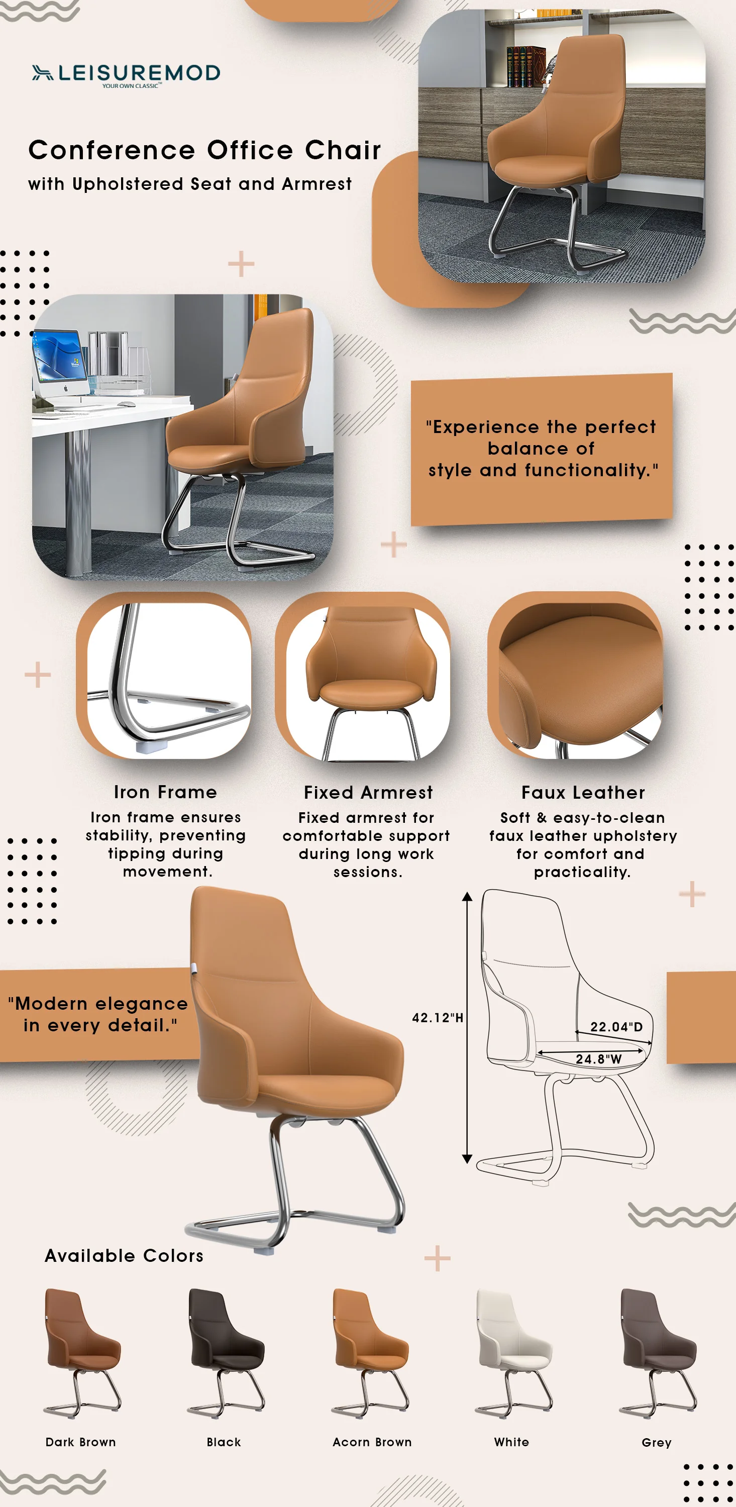 Celeste Series Office Guest Chair in Acorn Brown Leather