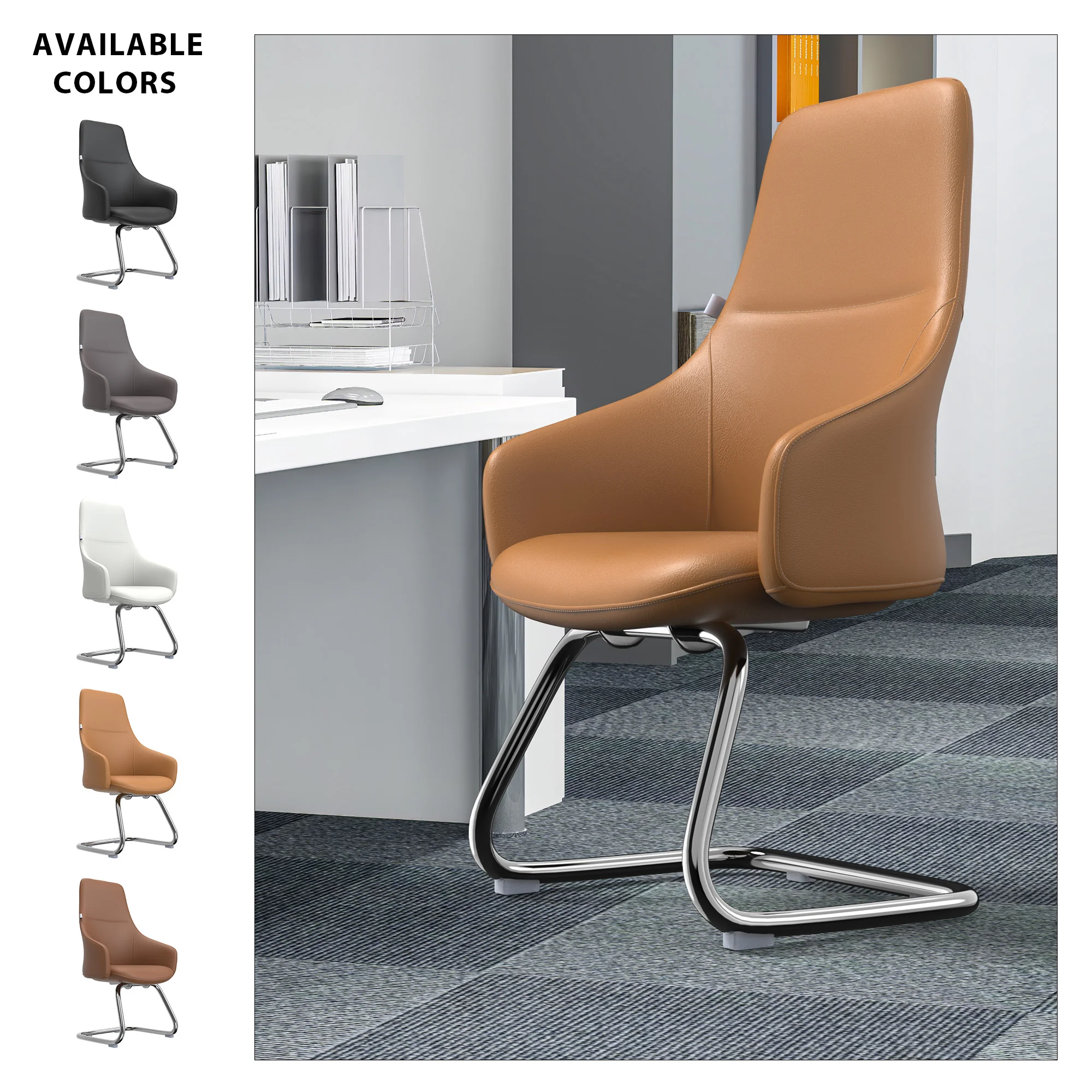 Celeste Series Office Guest Chair in Acorn Brown Leather