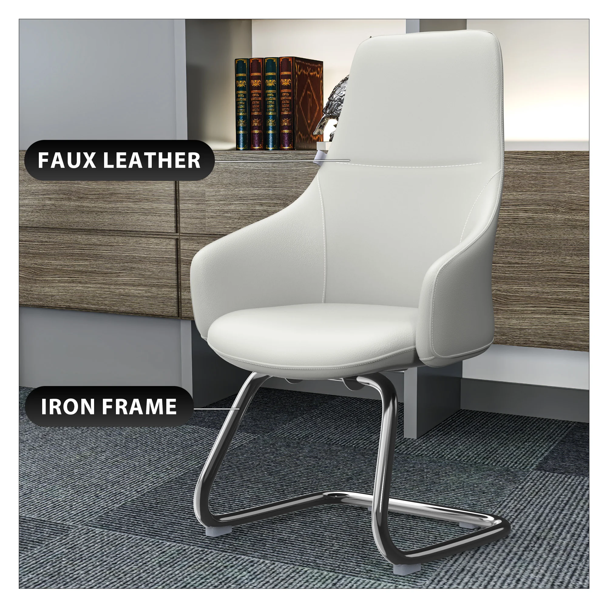 Celeste Series Guest Office Chair in White Leather