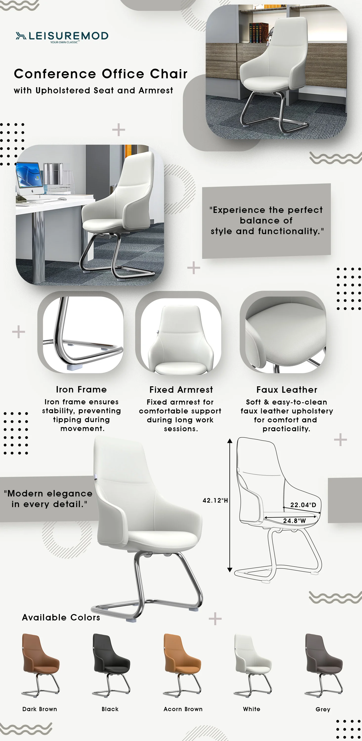Celeste Series Guest Office Chair in White Leather