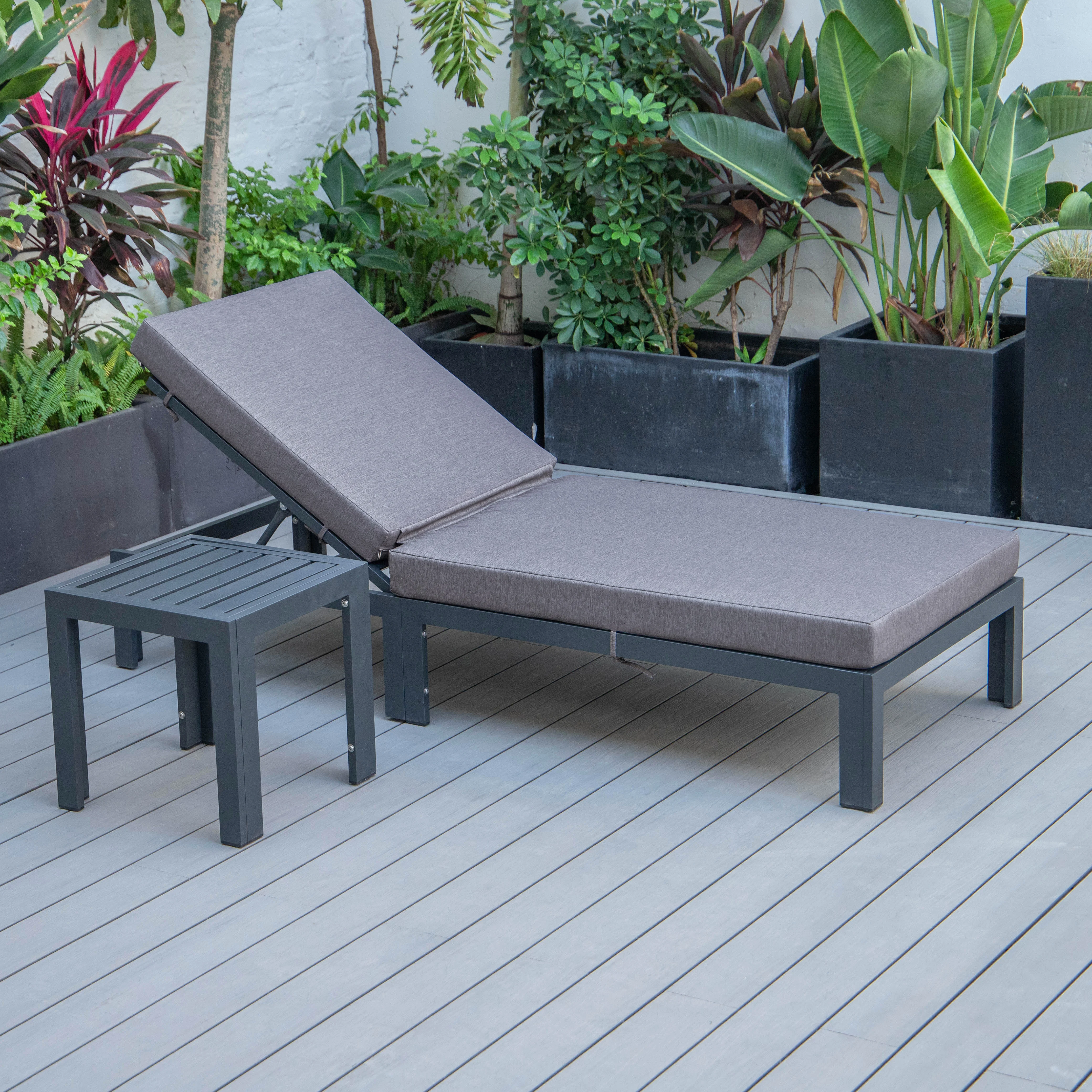 Chelsea Modern Outdoor Chaise Lounge Chair With Side Table & Cushions