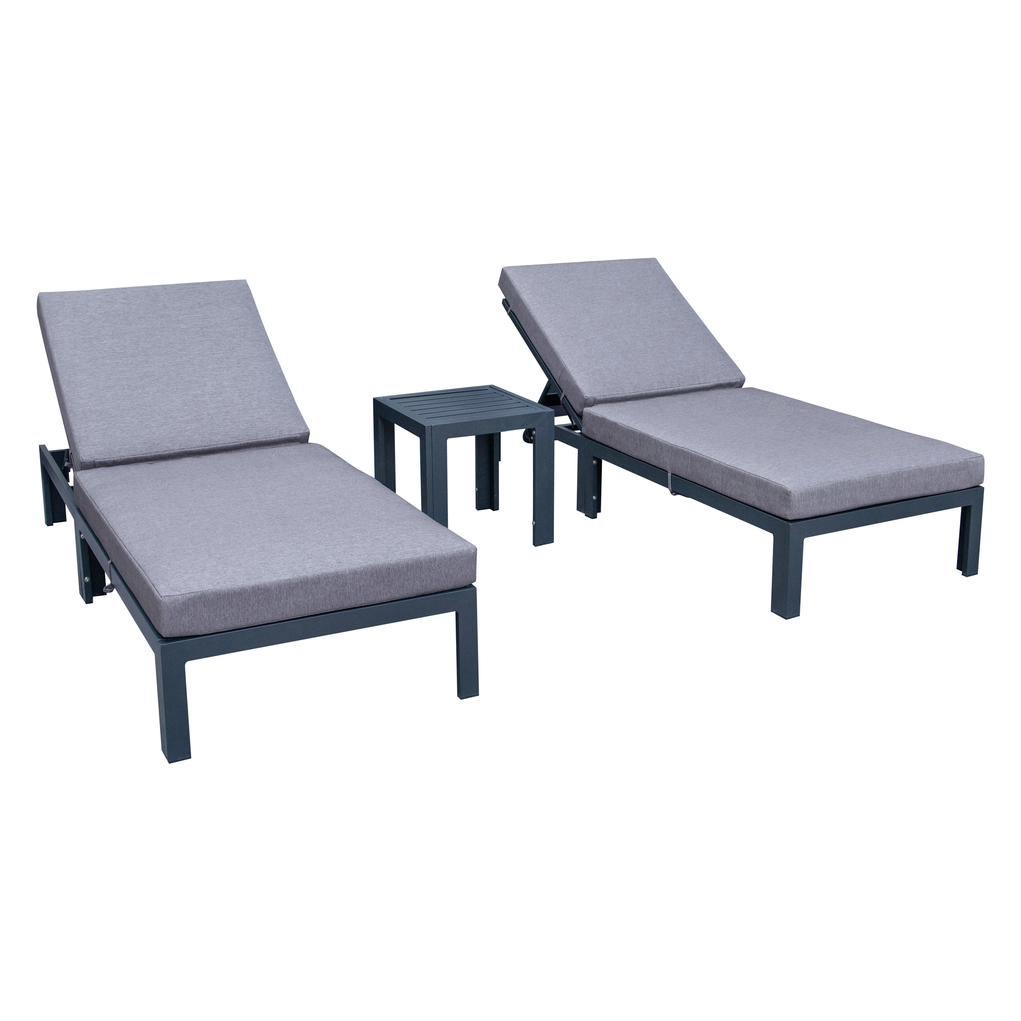 Chelsea Modern Outdoor Chaise Lounge Chair Set of 2 With Side Table & Cushions