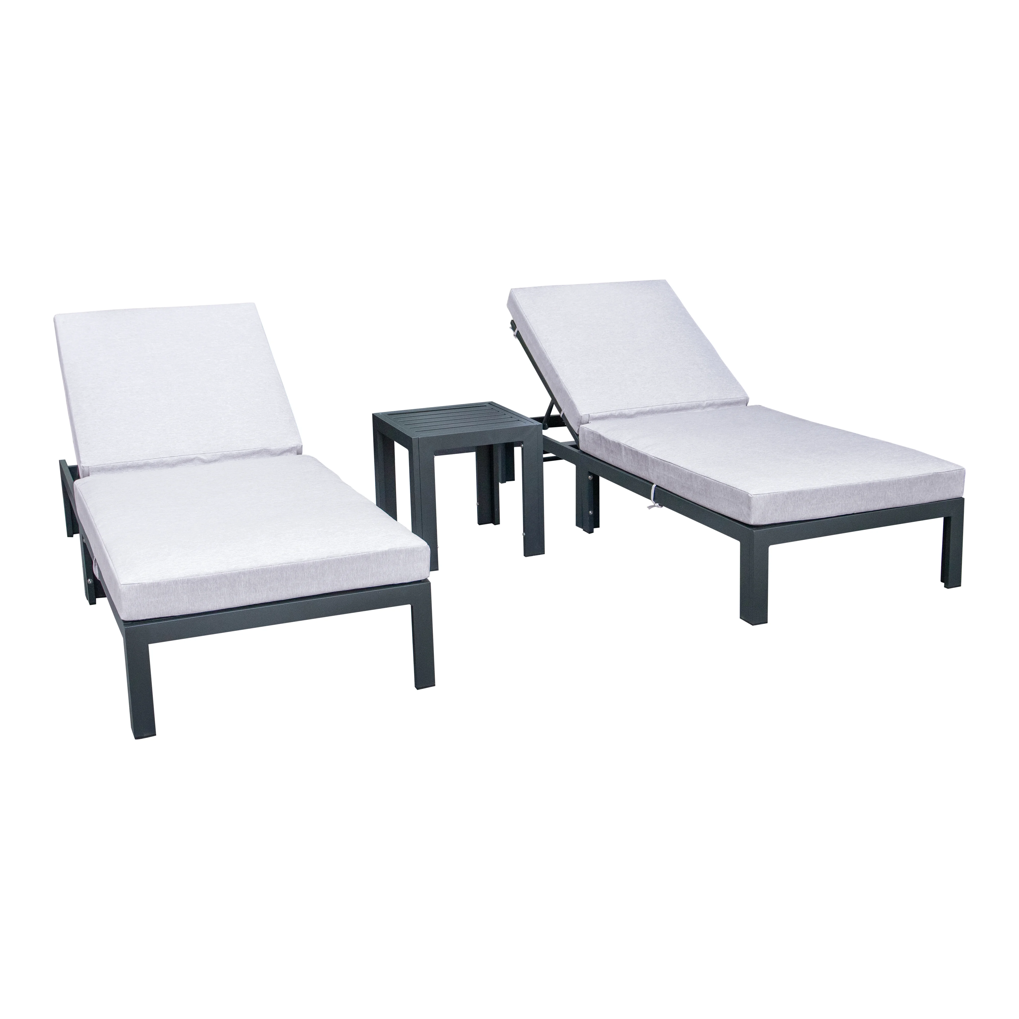 Chelsea Modern Outdoor Chaise Lounge Chair Set of 2 With Side Table & Cushions