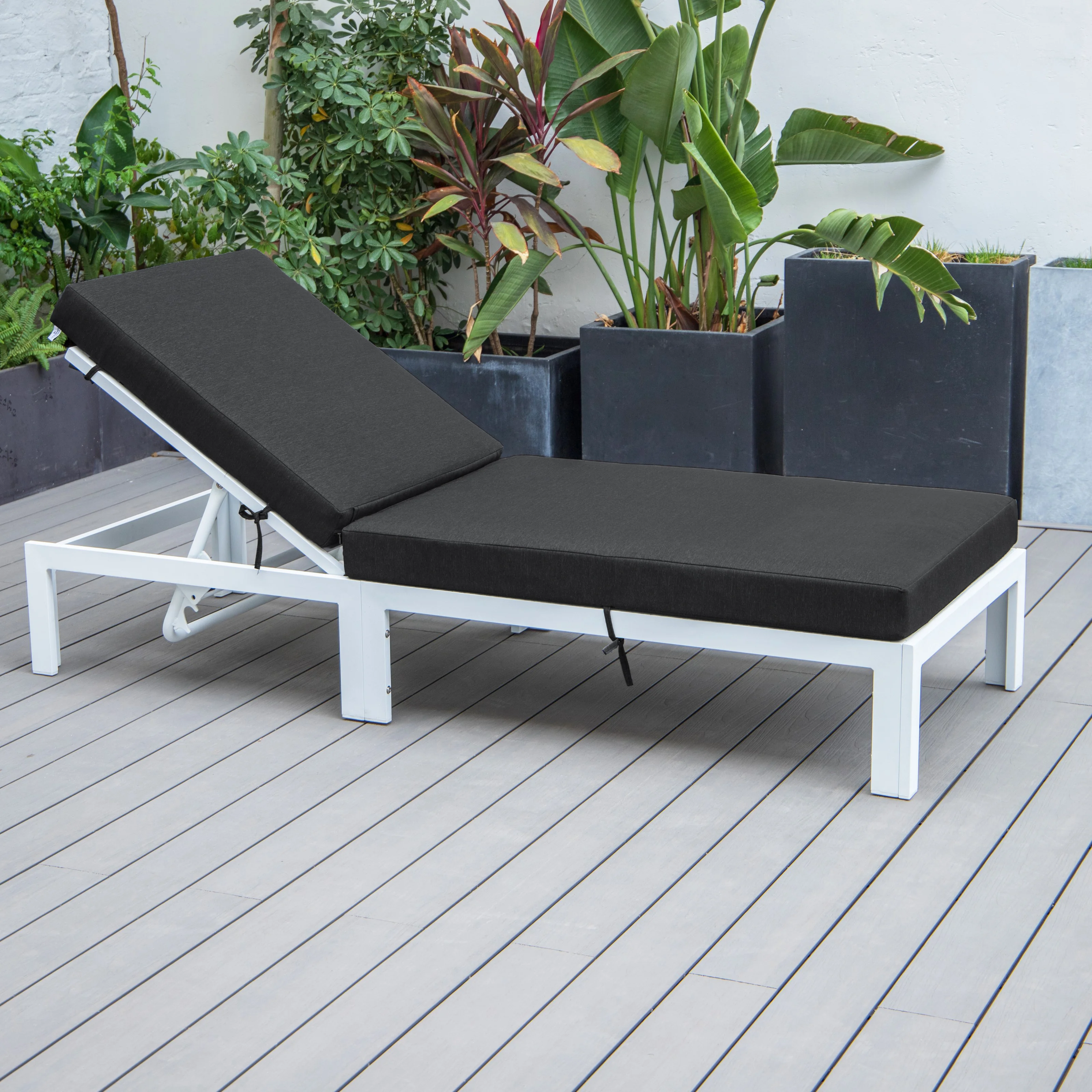 Chelsea Modern Outdoor White Chaise Lounge Chair With Cushions