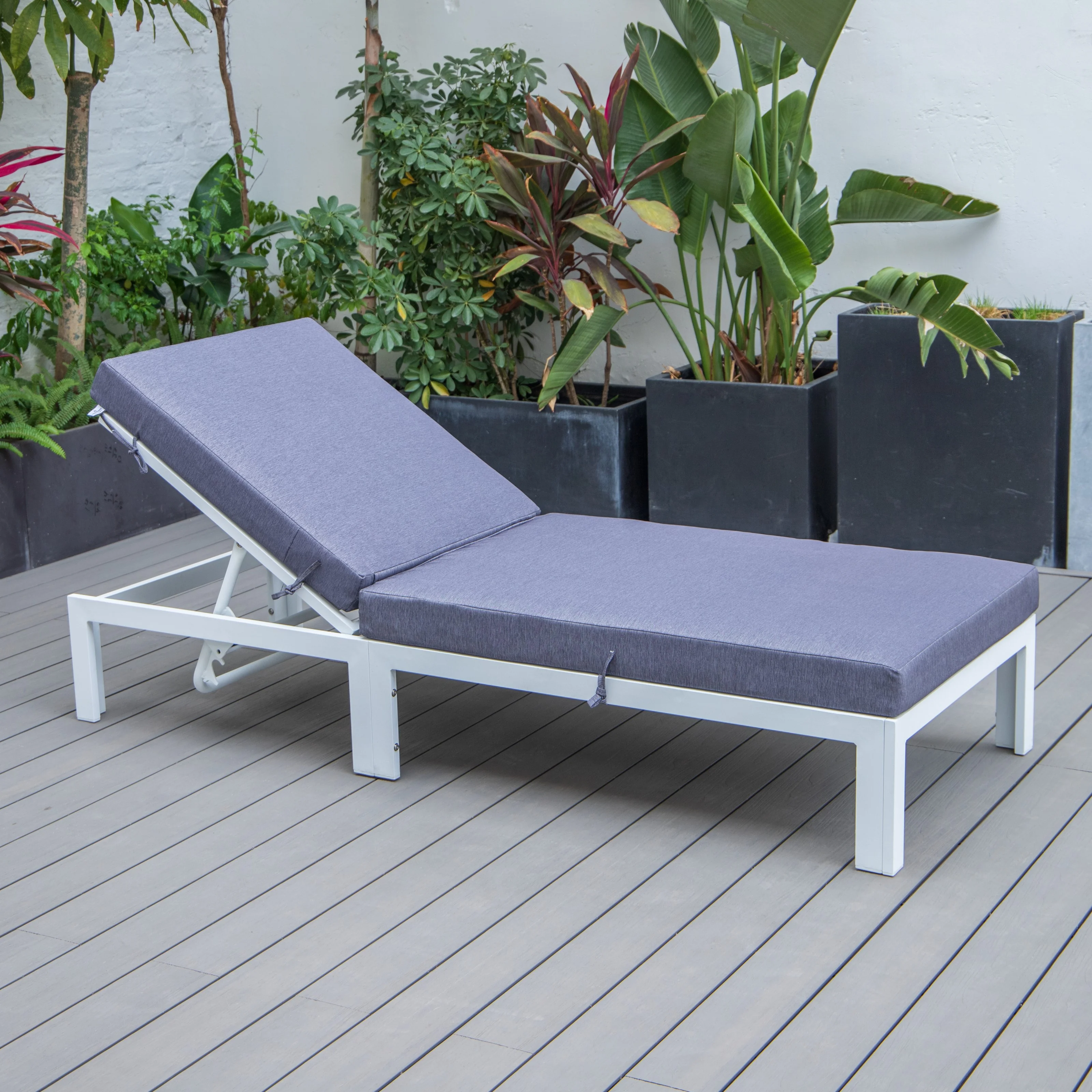Chelsea Modern Outdoor White Chaise Lounge Chair With Cushions