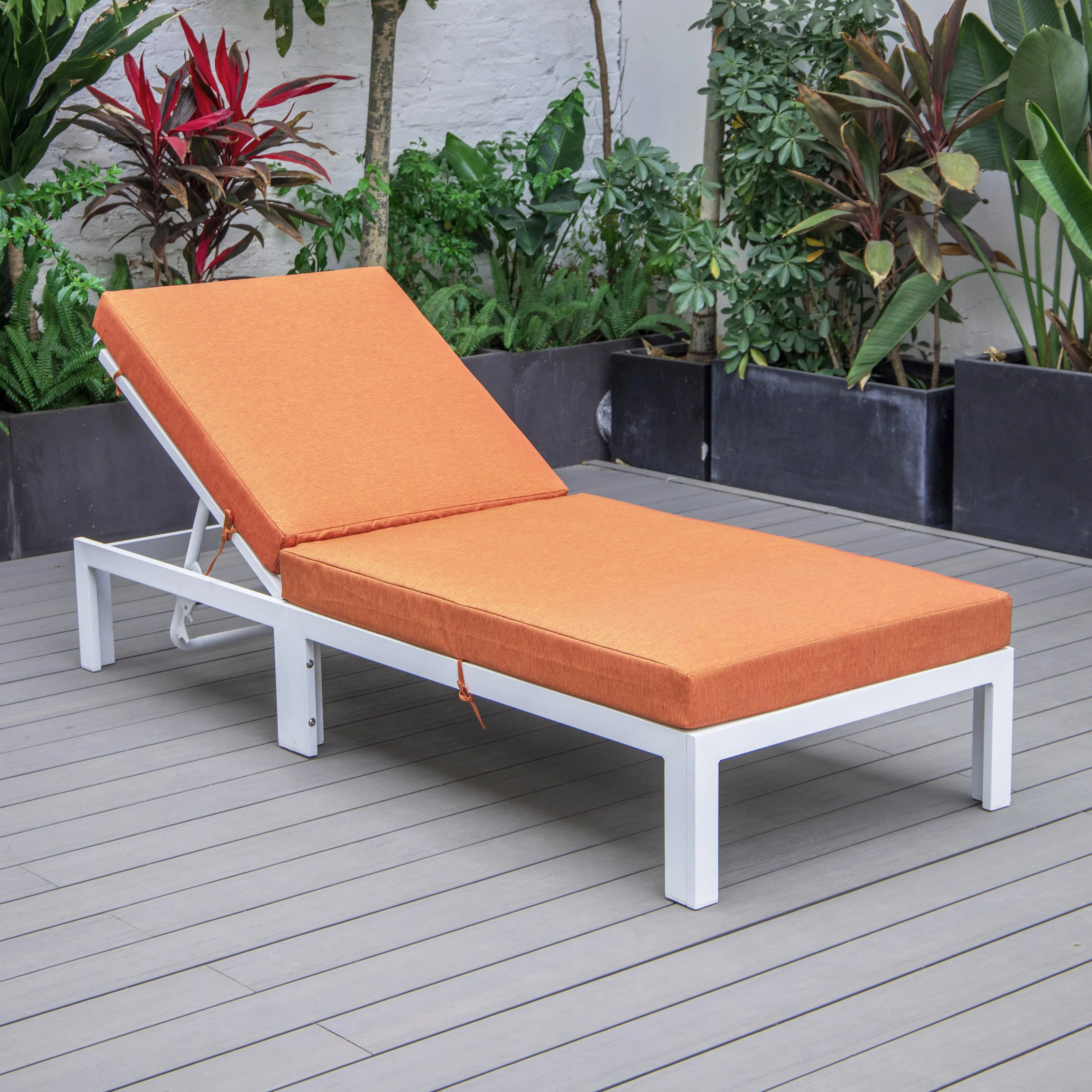 Chelsea Modern Outdoor White Chaise Lounge Chair With Cushions