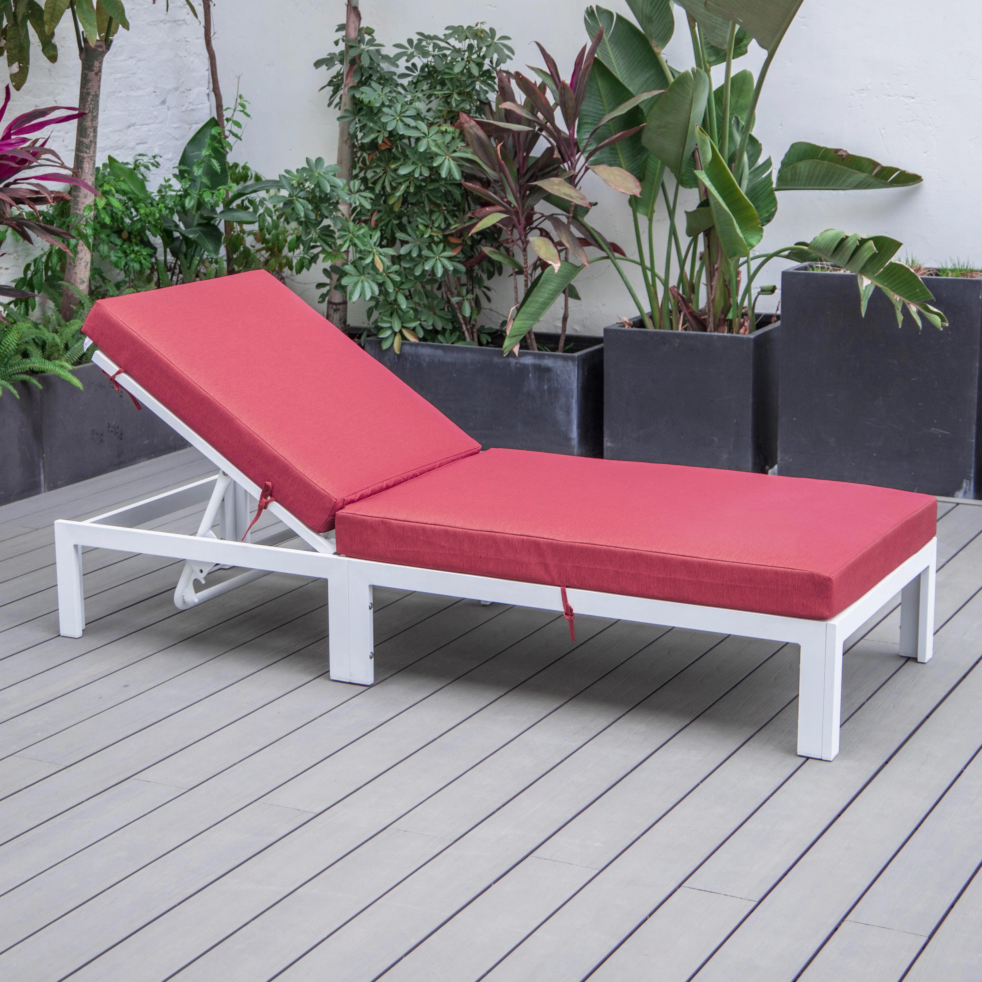 Chelsea Modern Outdoor White Chaise Lounge Chair With Cushions