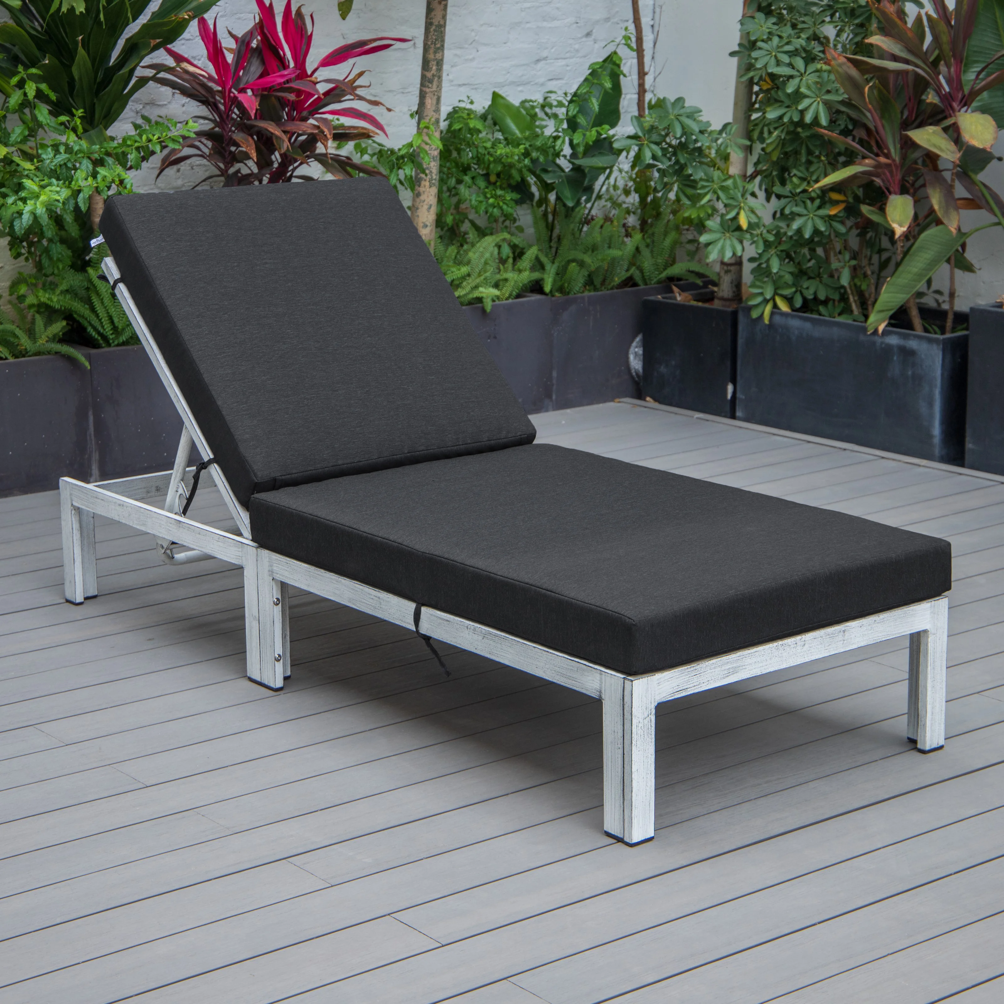 Chelsea Modern Outdoor Weathered Grey Chaise Lounge Chair With Cushions
