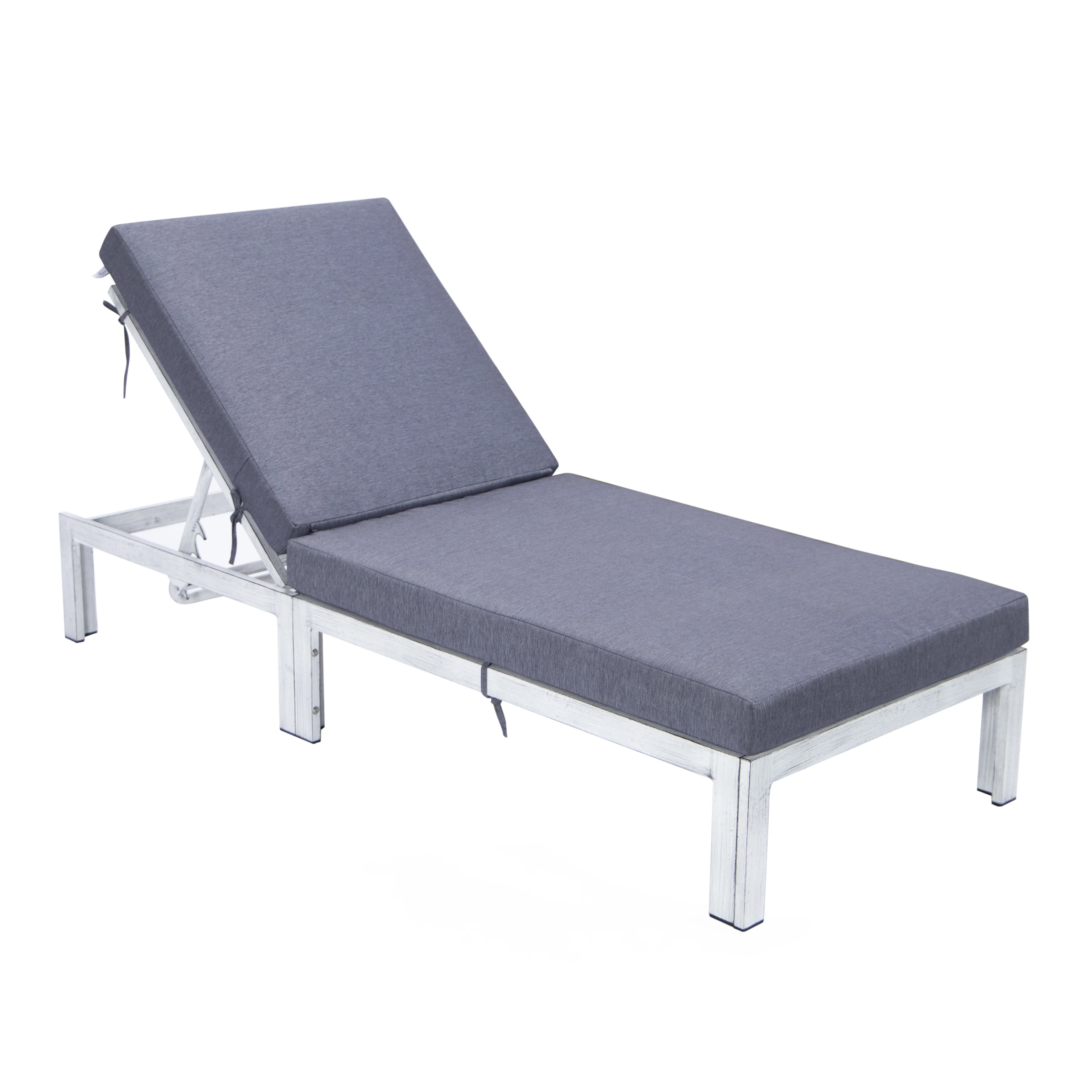 Chelsea Modern Outdoor Weathered Grey Chaise Lounge Chair With Cushions