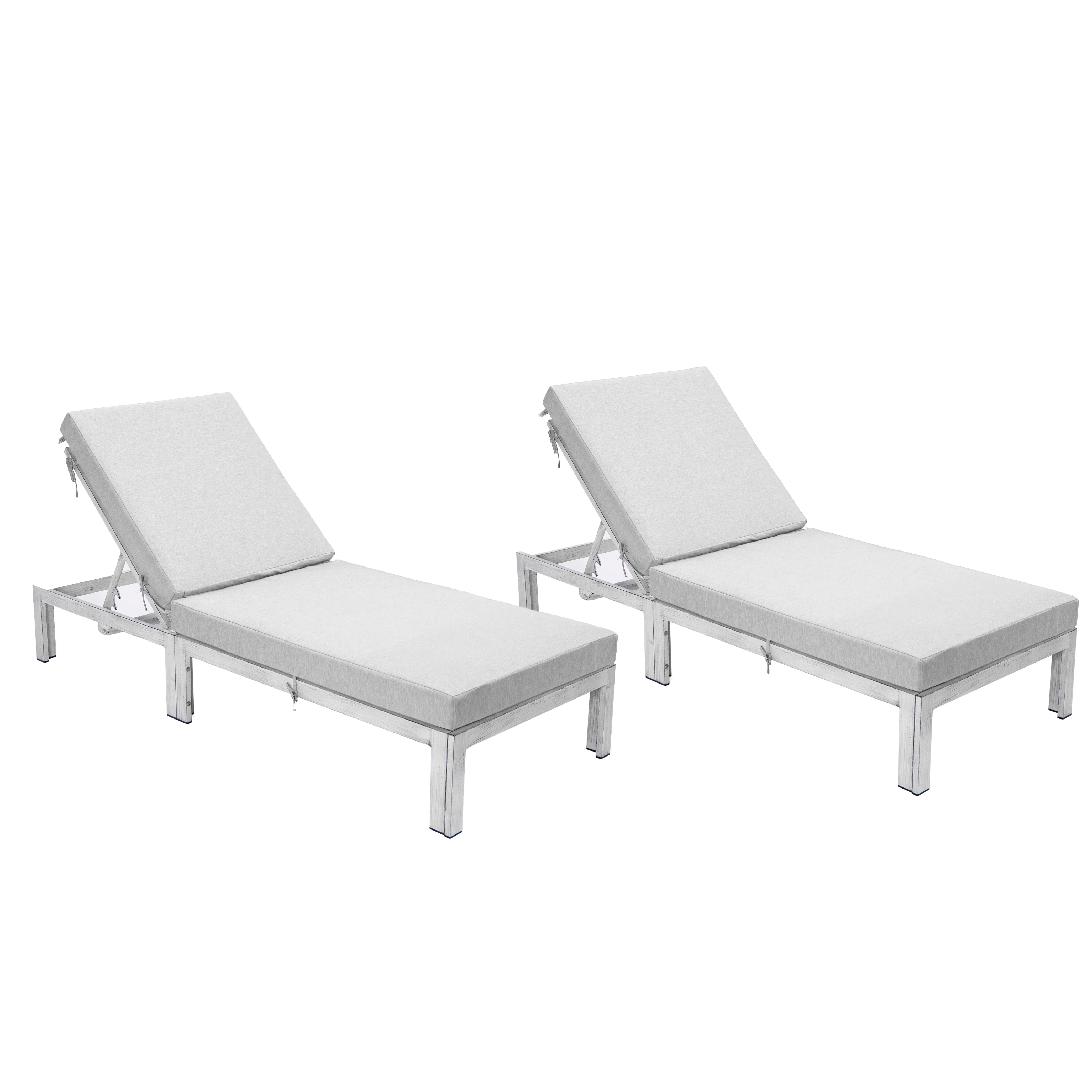 Chelsea Modern Outdoor Weathered Grey Chaise Lounge Chair With Cushions Set of 2