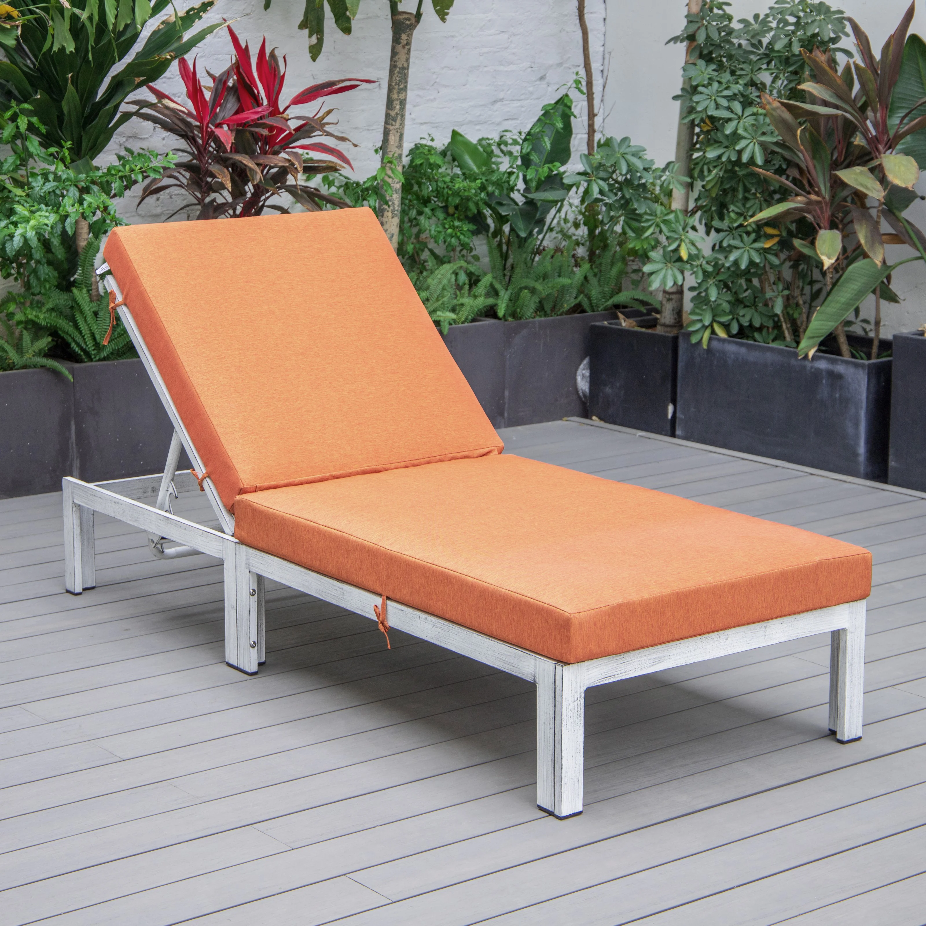 Chelsea Modern Outdoor Weathered Grey Chaise Lounge Chair With Cushions