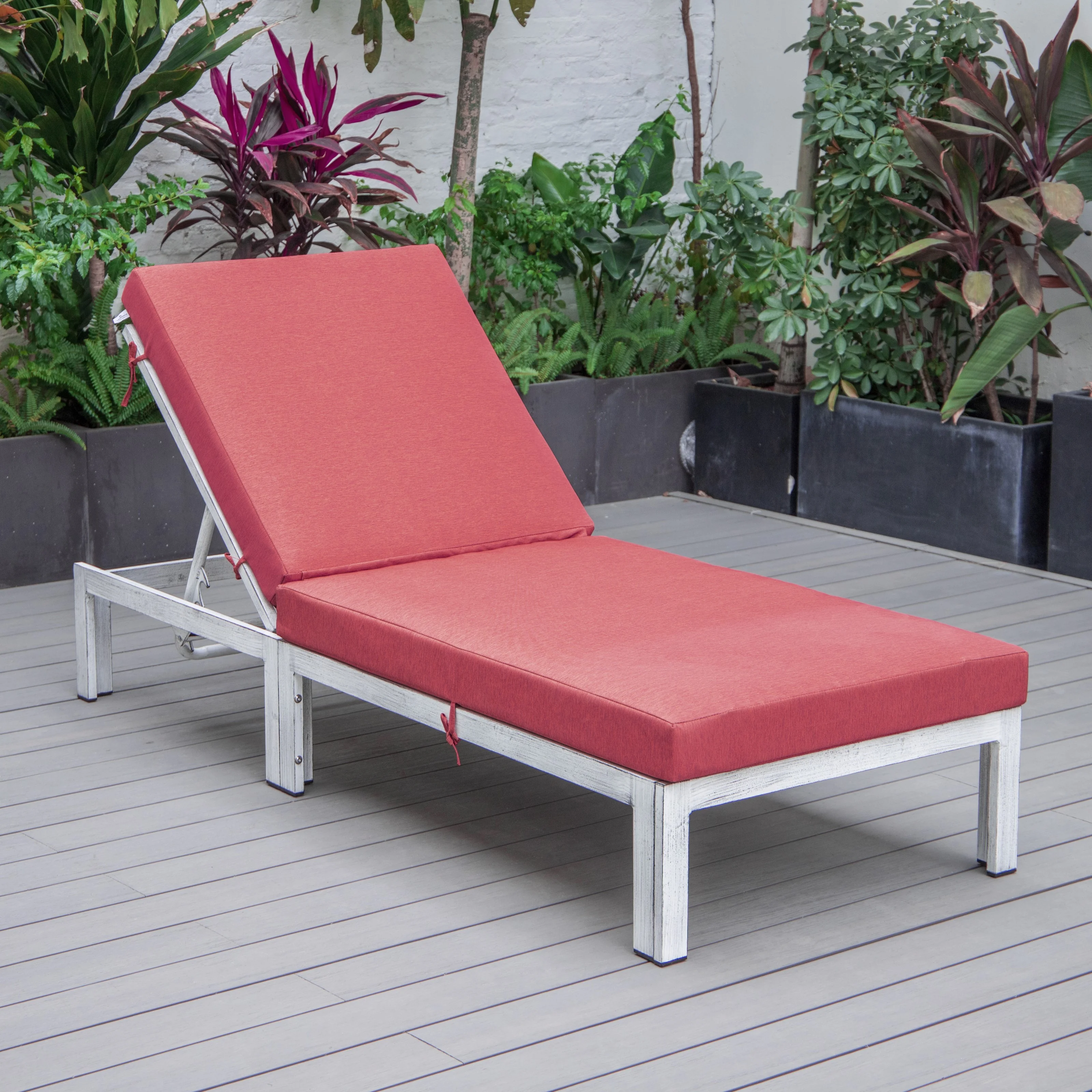 Chelsea Modern Outdoor Weathered Grey Chaise Lounge Chair With Cushions