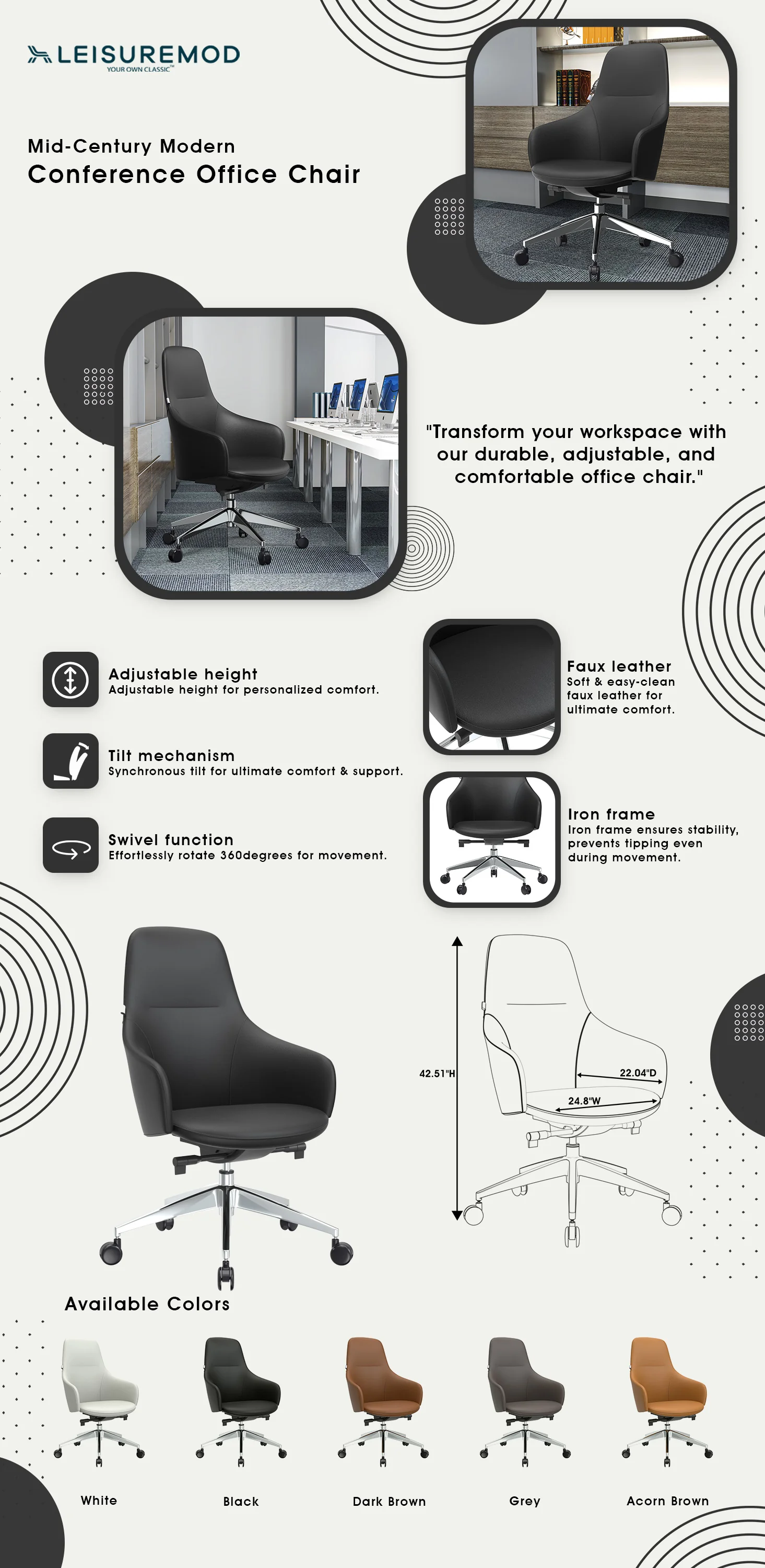Celeste Series Office Chair in Black Leather