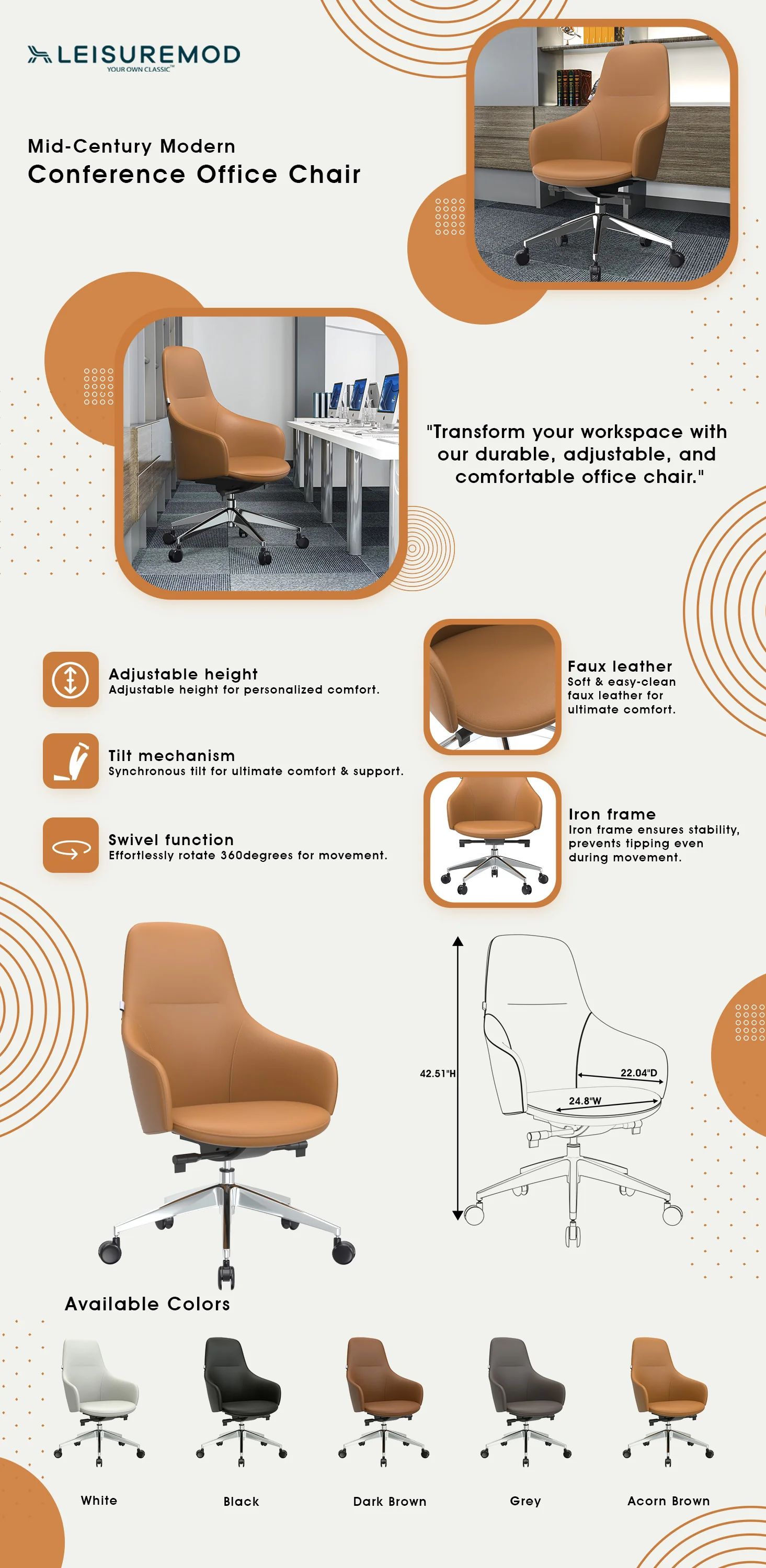 Celeste Series Office Chair in Acorn Brown Leather