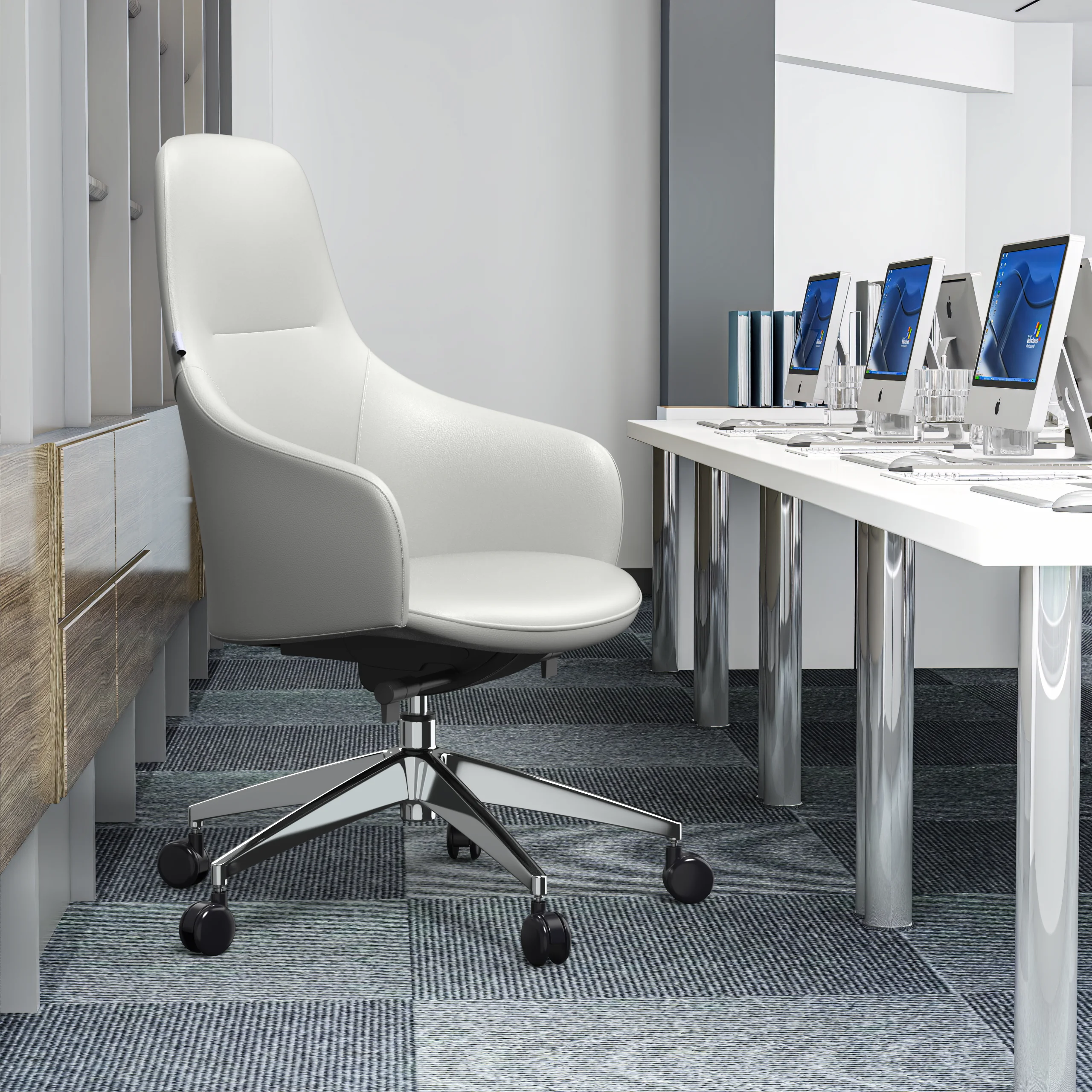 Celeste Series Office Chair in White Leather