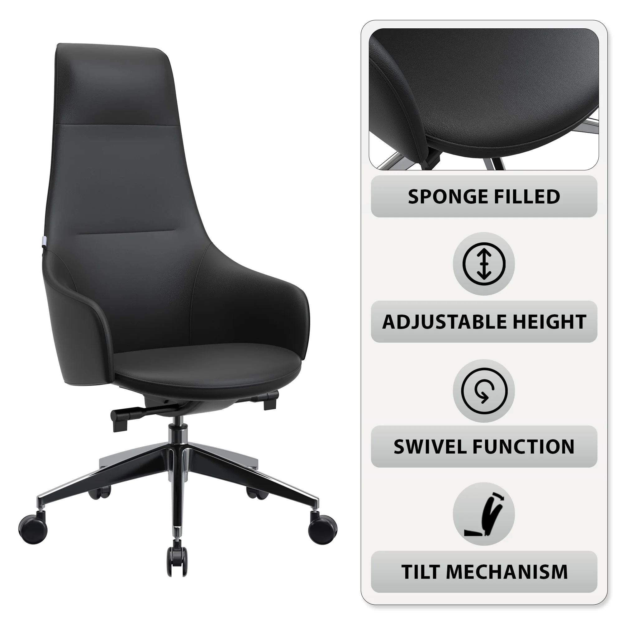 Celeste Series Tall Office Chair in Black Leather