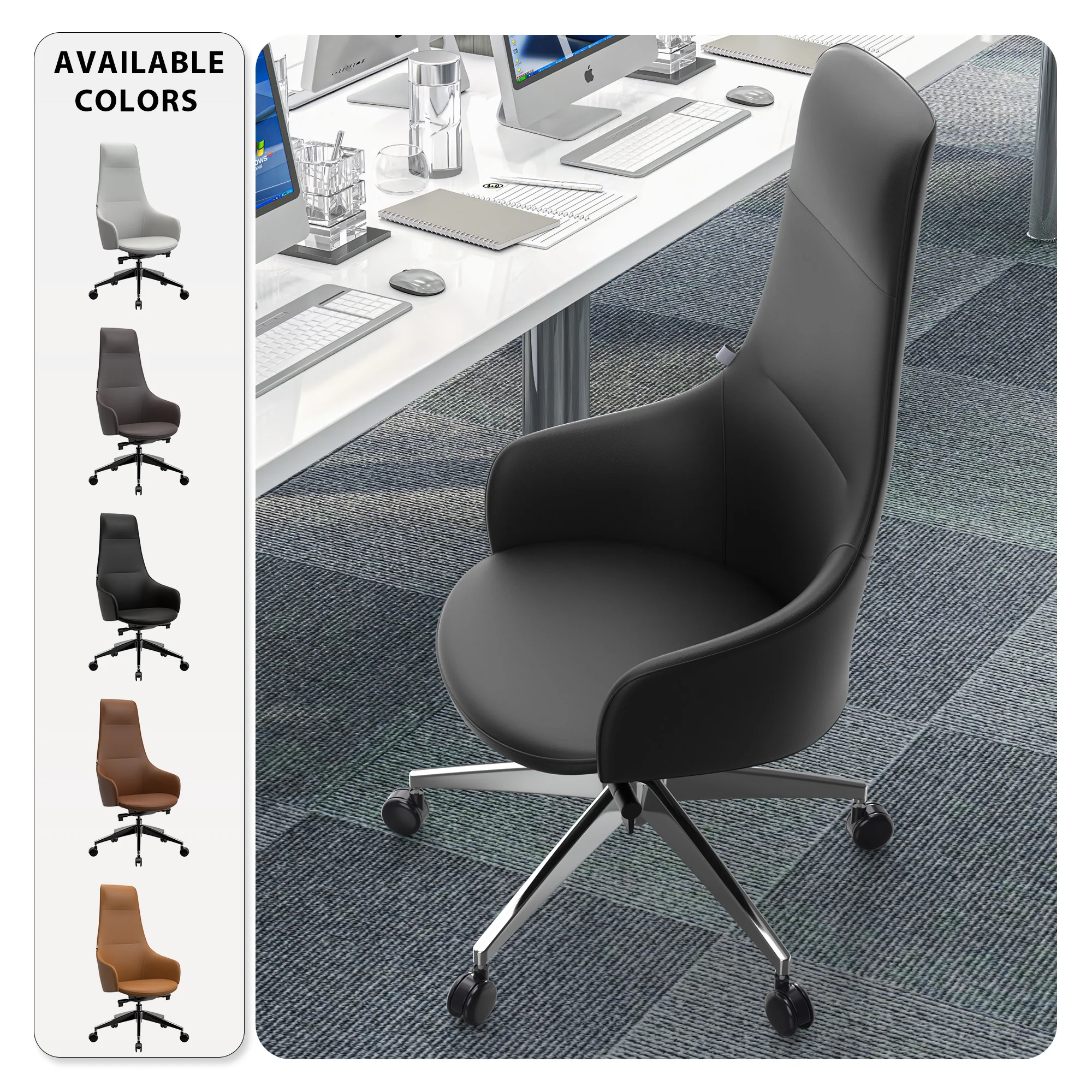 Celeste Series Tall Office Chair in Black Leather