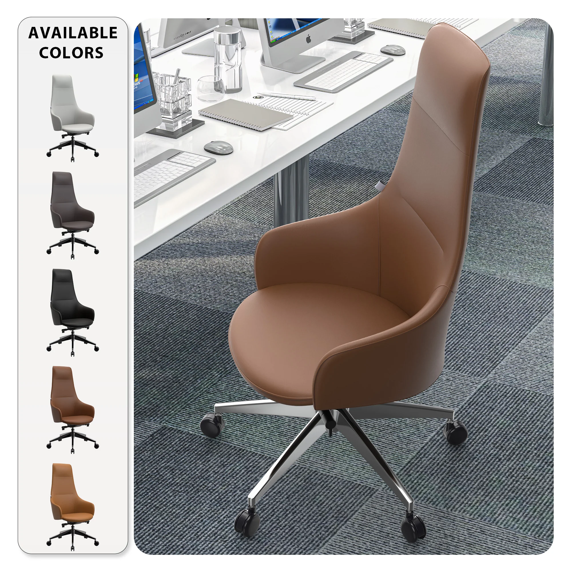 Celeste Series Tall Office Chair in Dark Brown Leather