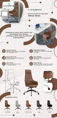 Celeste Series Tall Office Chair in Dark Brown Leather