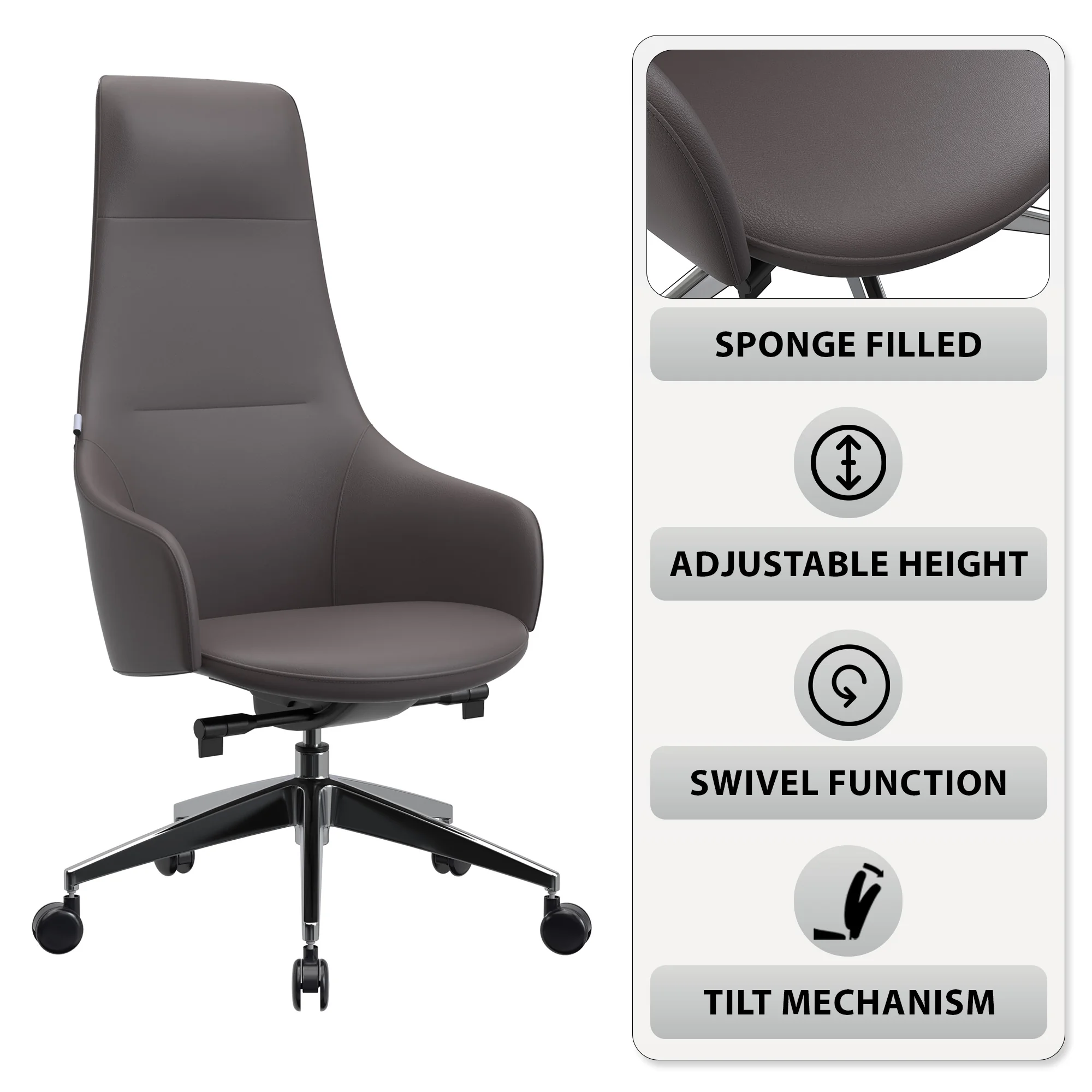 Celeste Series Tall Office Chair in Grey Leather