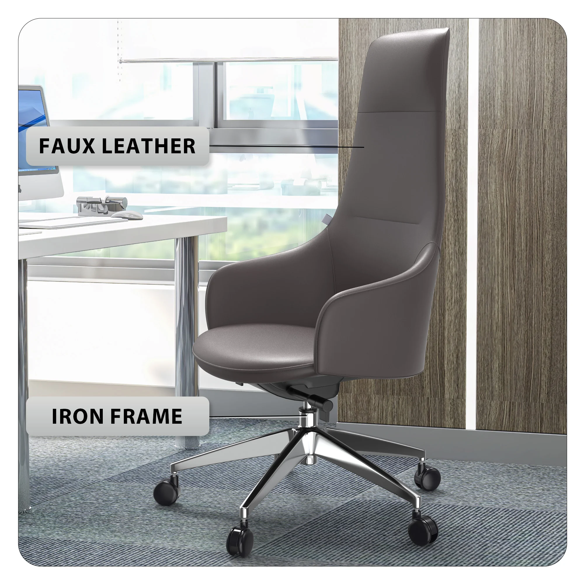Celeste Series Tall Office Chair in Grey Leather