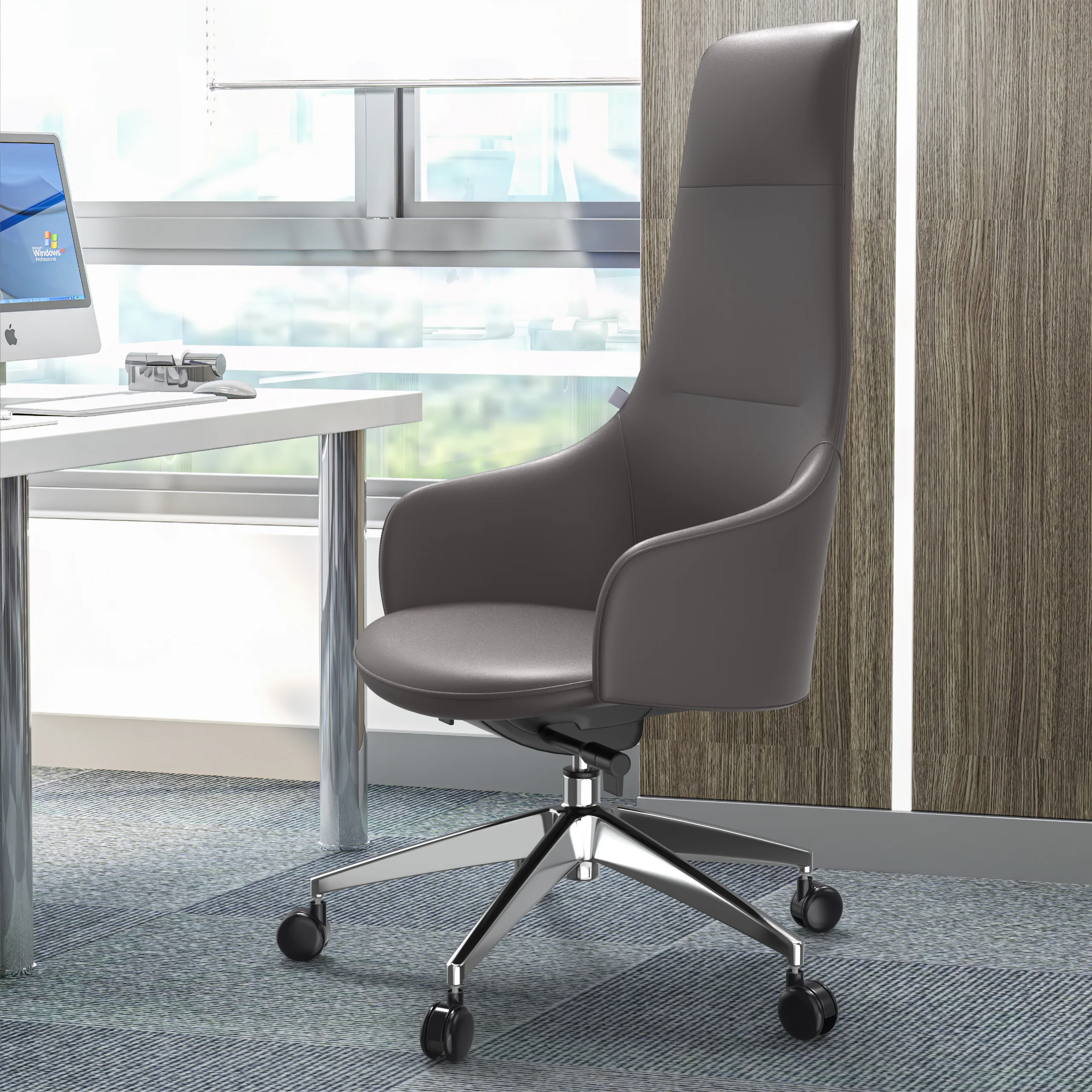 Celeste Series Tall Office Chair in Grey Leather