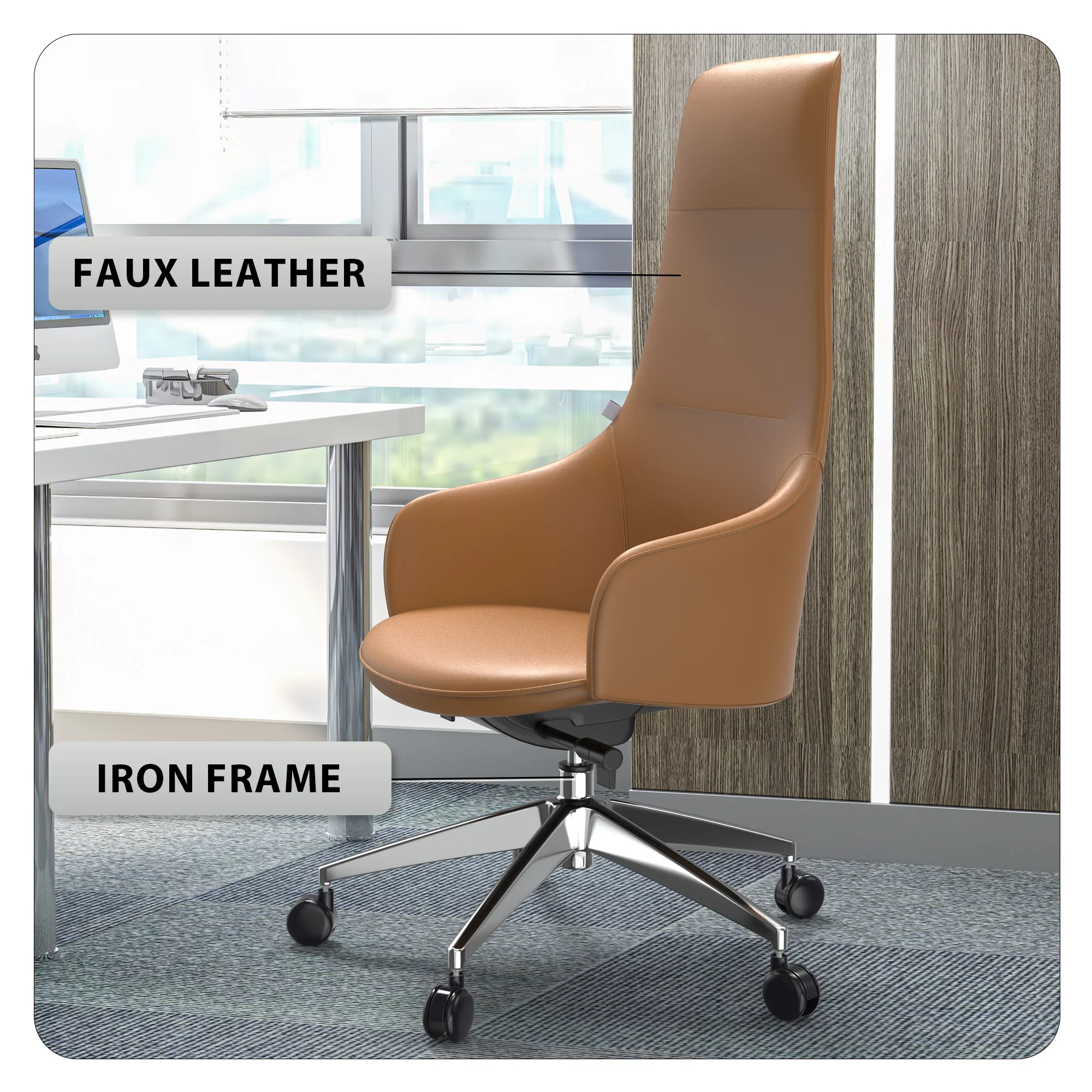 Celeste Series Office Tall Chair in Acorn Brown Leather